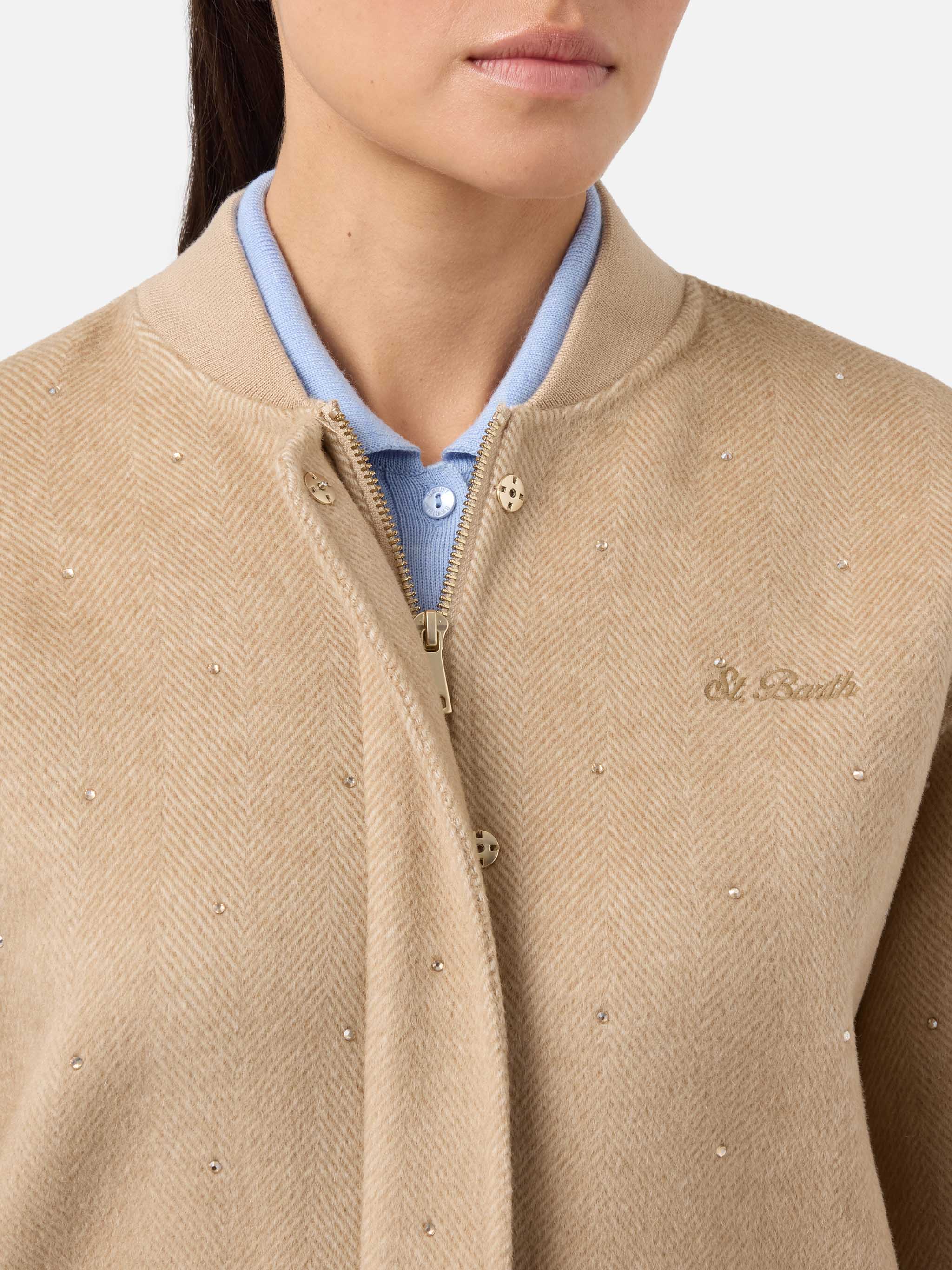 Bomber Adrien in tessuto double a spina di pesce con strass - Image 3