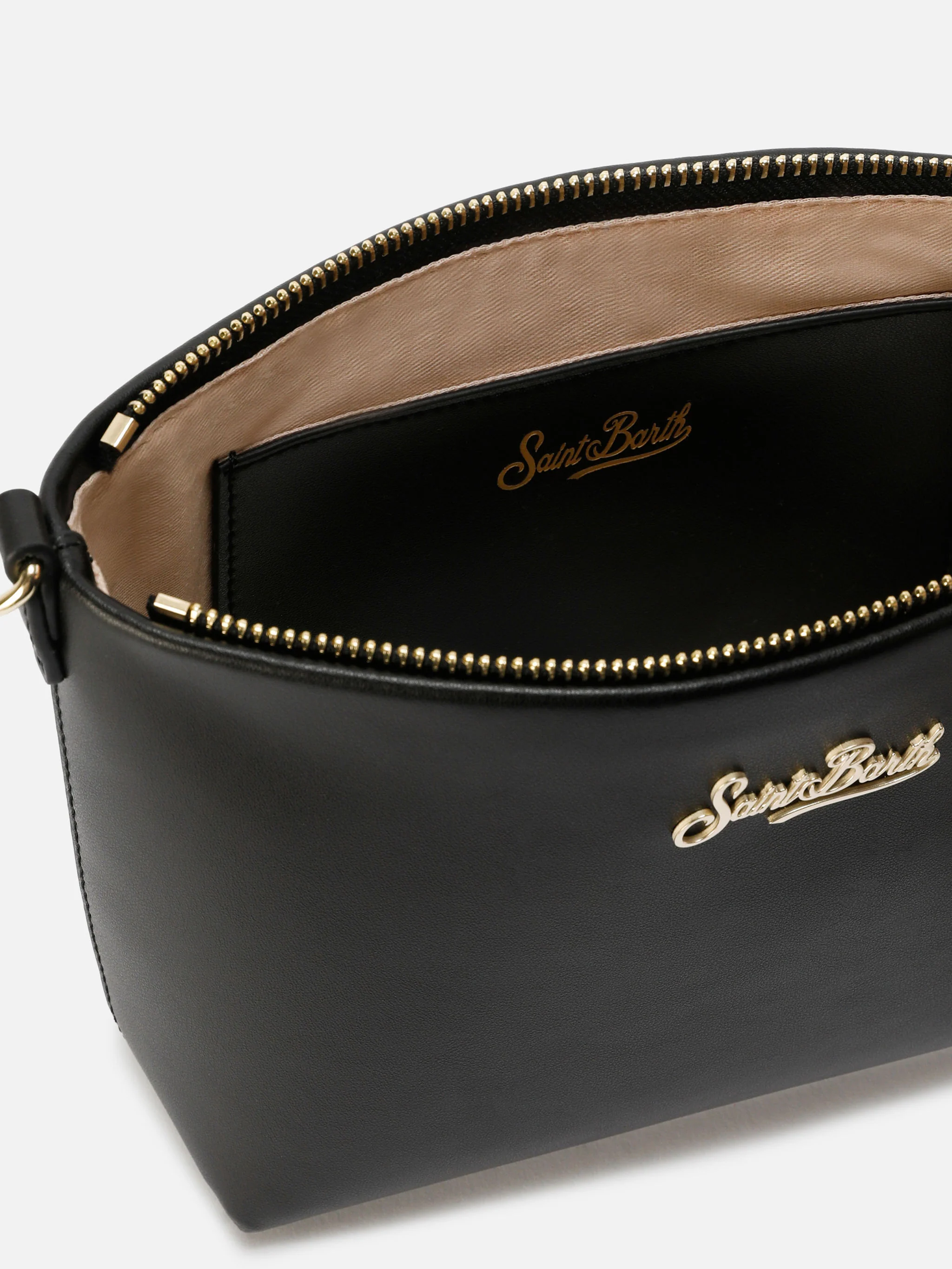 Borsa Aline in pelle liscia nera con placchetta logo - Image 4
