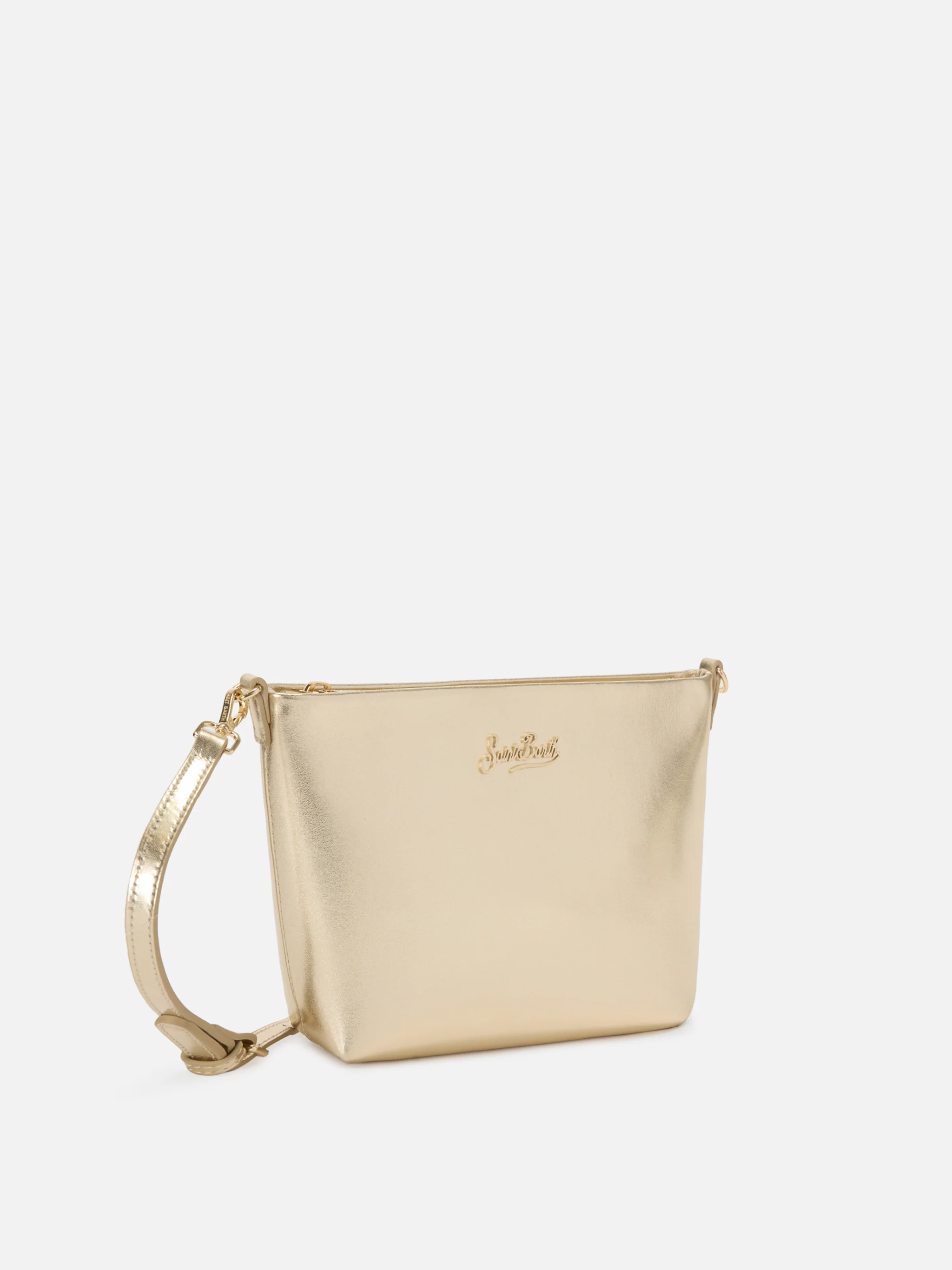 Borsa Aline in pelle laminata oro con placchetta logo - Image 3