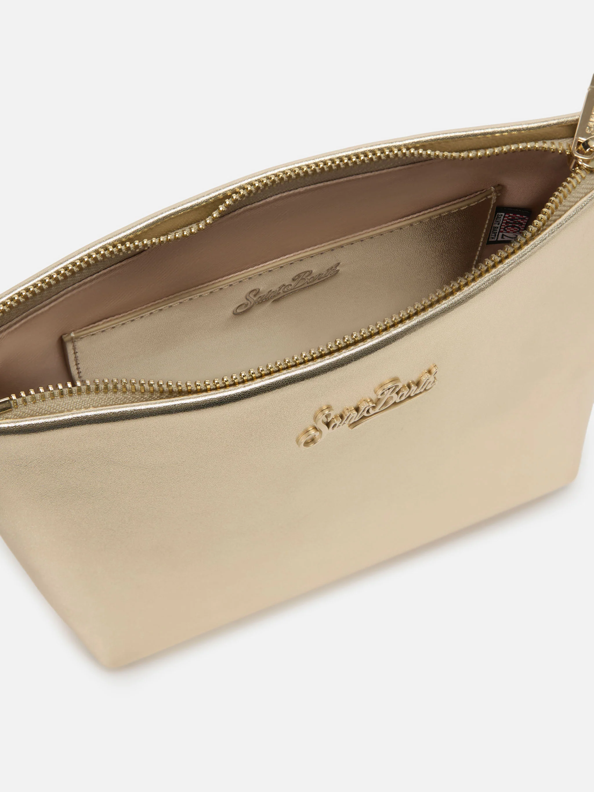 Borsa Aline in pelle laminata oro con placchetta logo - Image 5