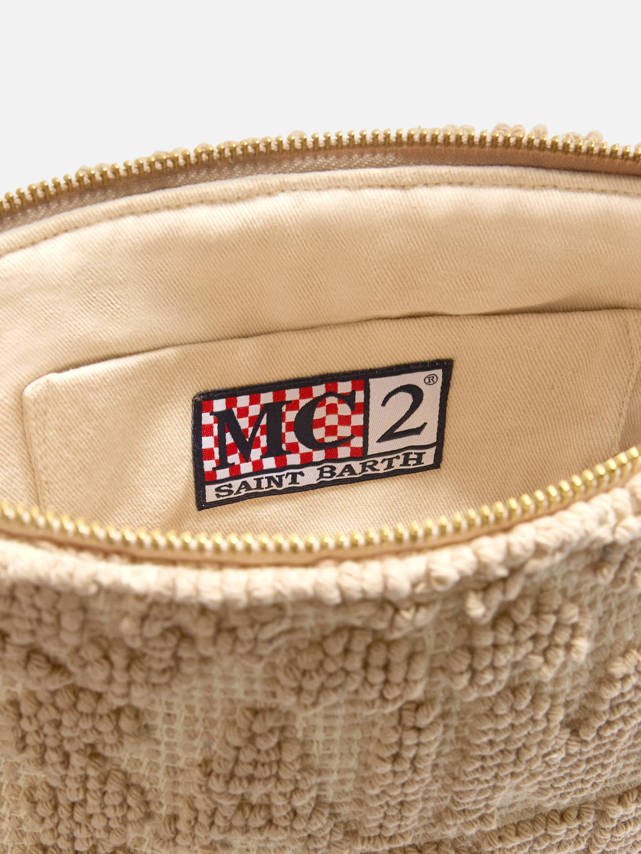 Pochette Aline in cotone beige con ricamo tufting - Image 4