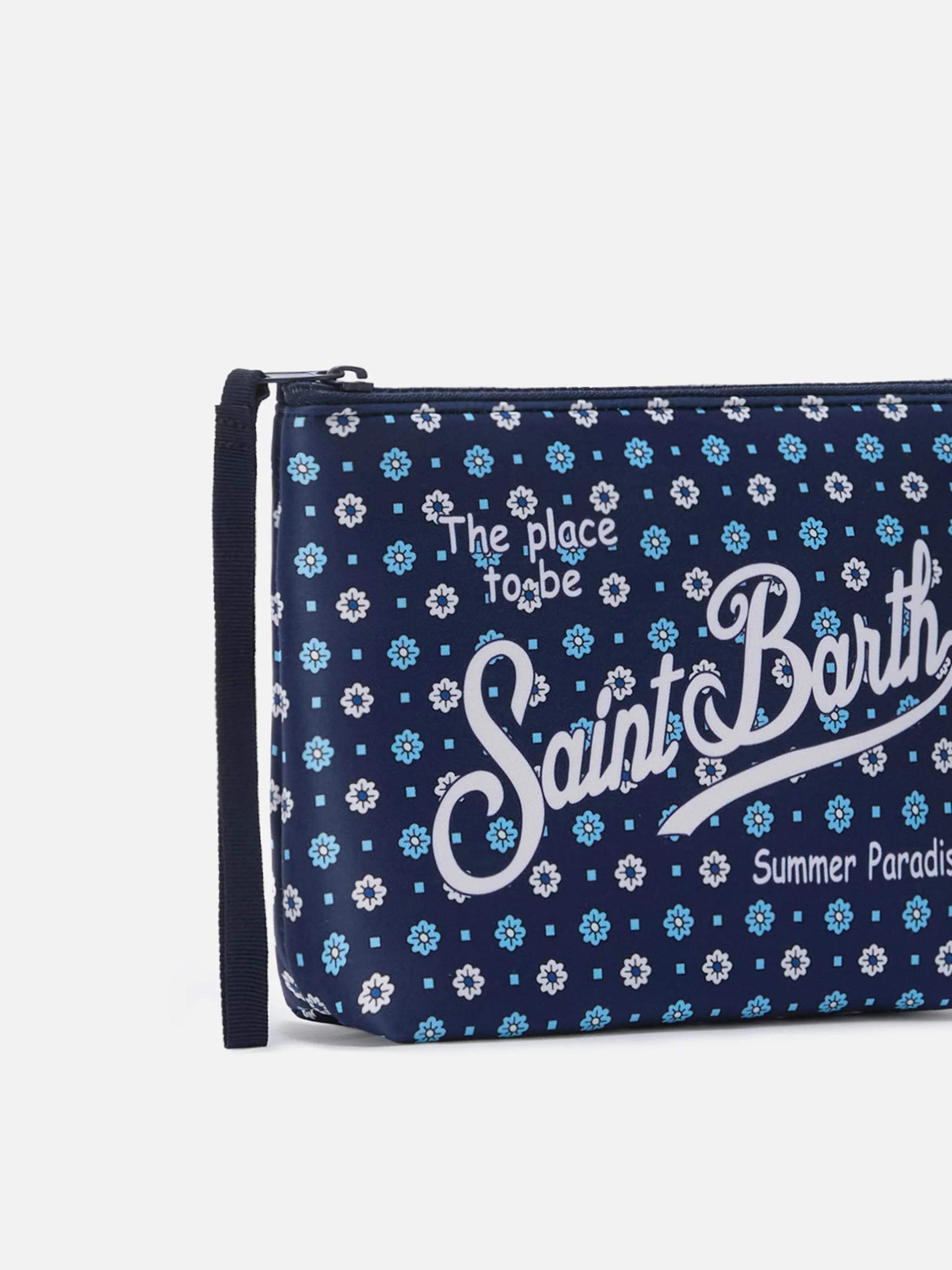 Pochette Aline in scuba blu con stampa a fiori all-over - Image 2