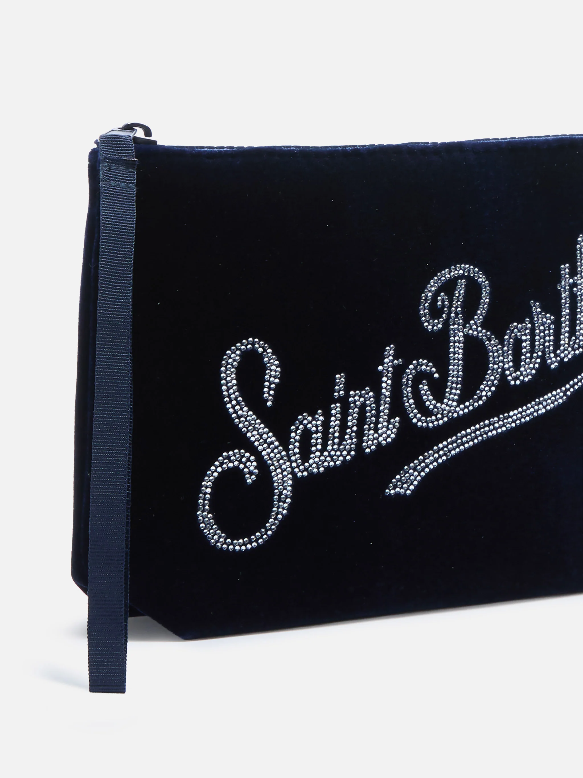Pochette Aline in scuba effetto velluto blu con logo strass - Image 2