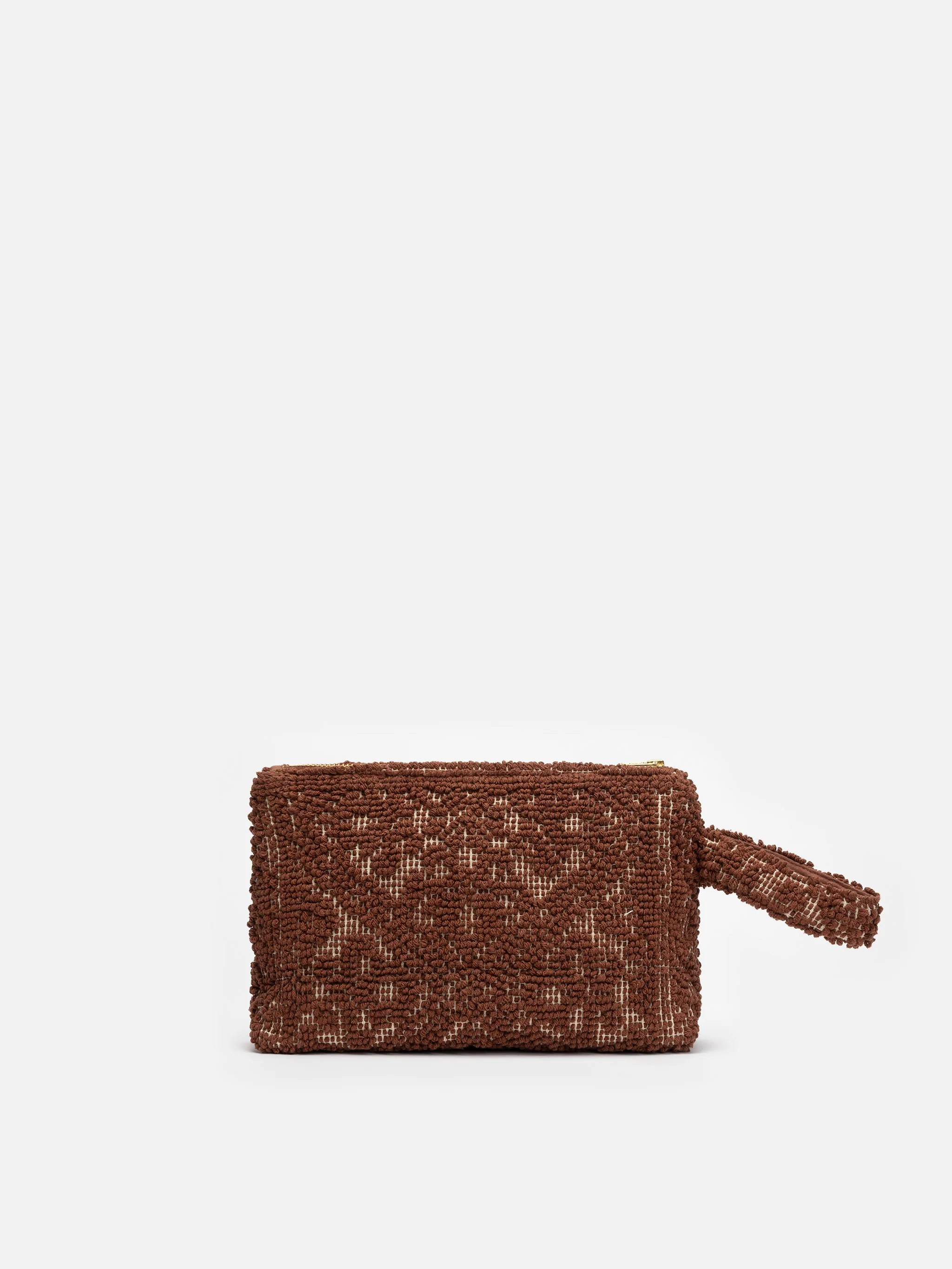 Pochette Aline in cotone marrone con ricamo tufting - Image 3