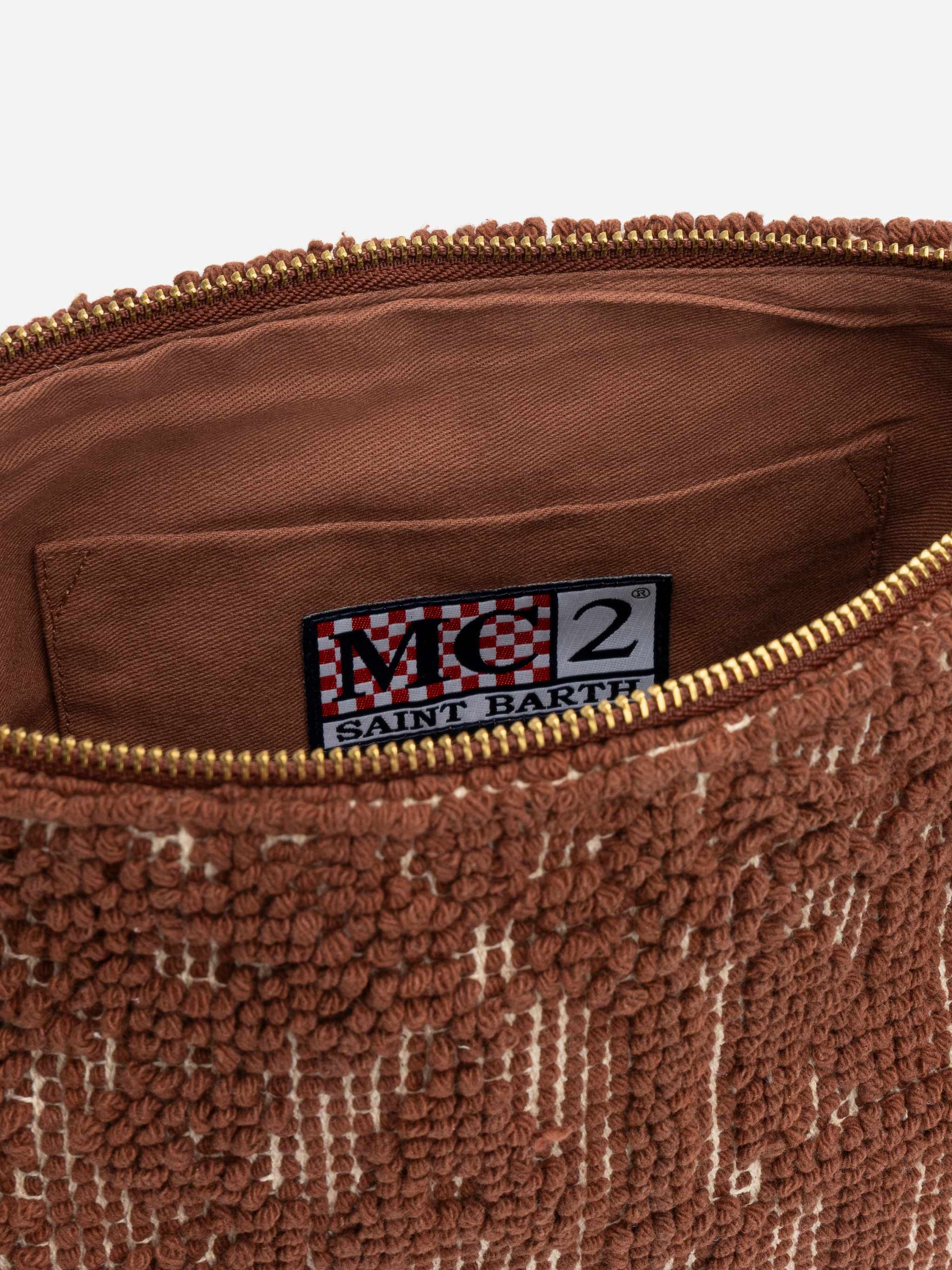 Pochette Aline in cotone marrone con ricamo tufting - Image 4