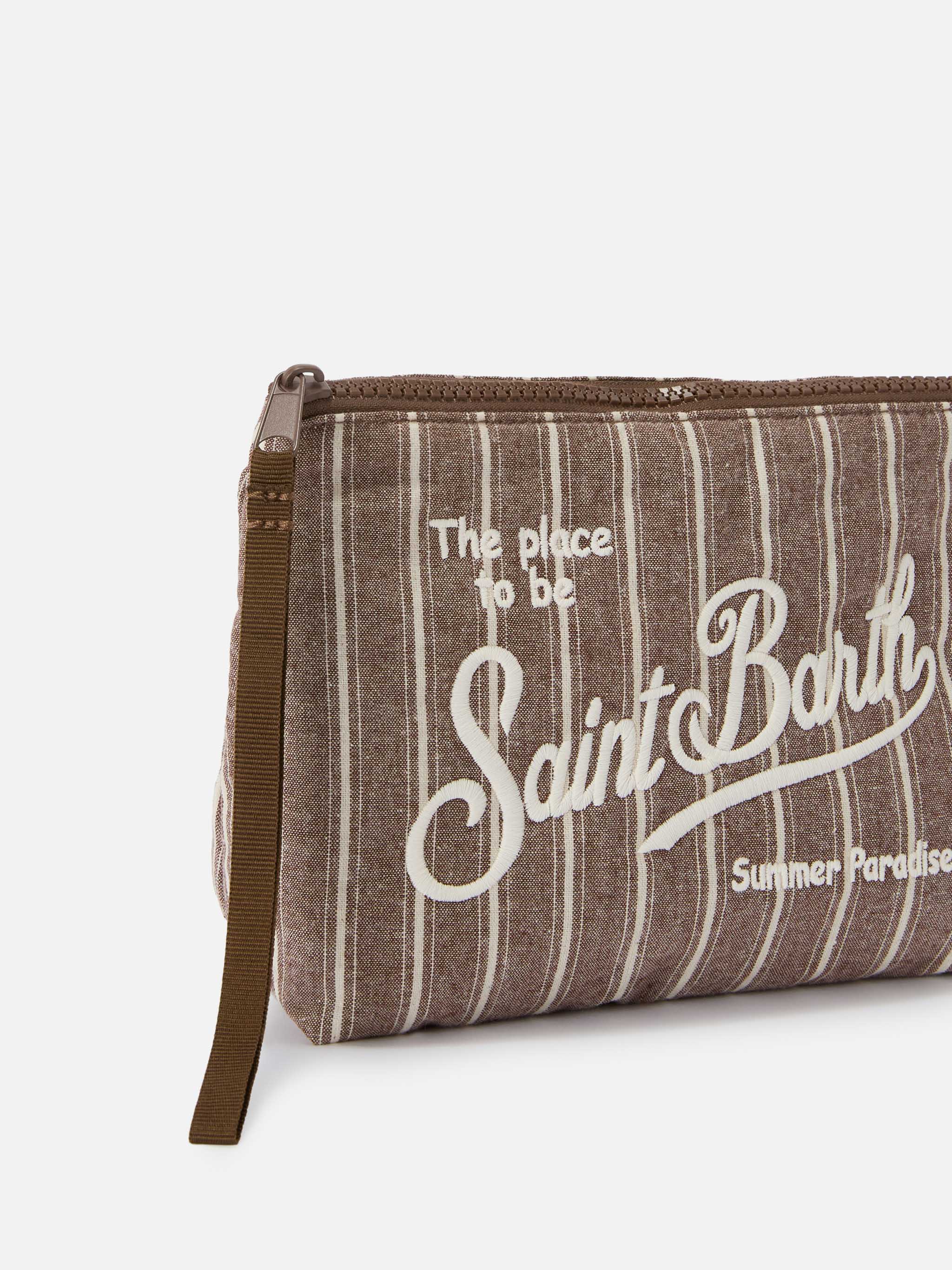 Pochette Aline in cotone marrone a righe strette - Image 2