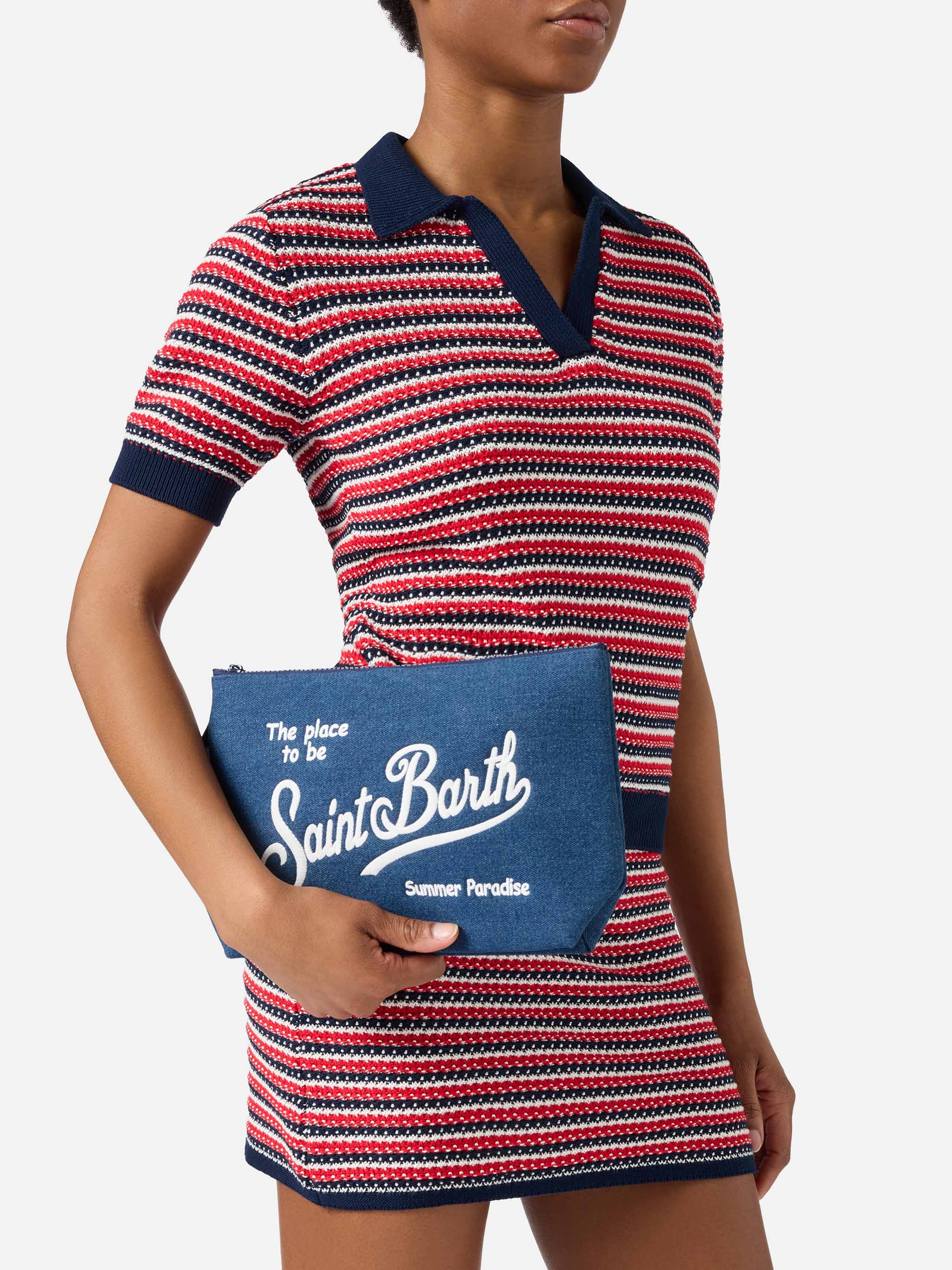 Pochette Aline in effetto denim blu scuro - Image 2