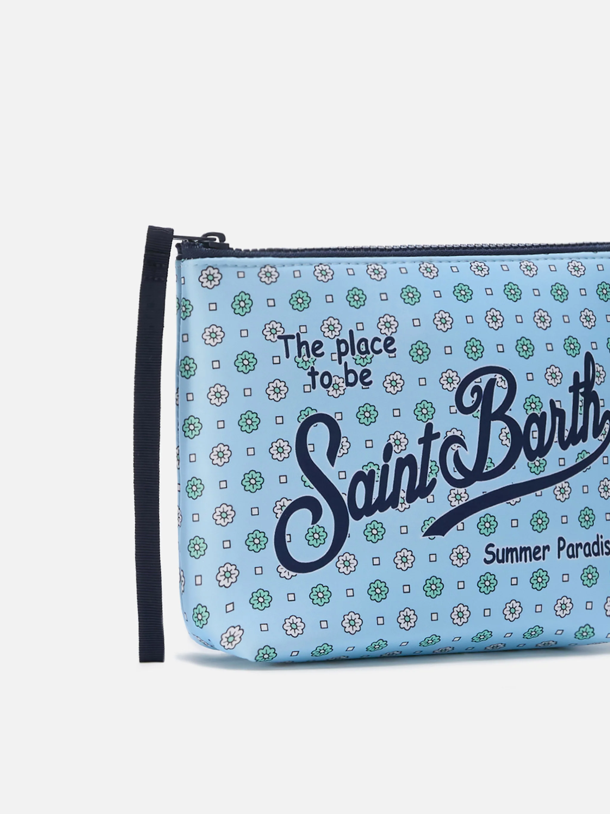 Pochette Aline in scuba azzurra con stampa a fiori all-over - Image 2