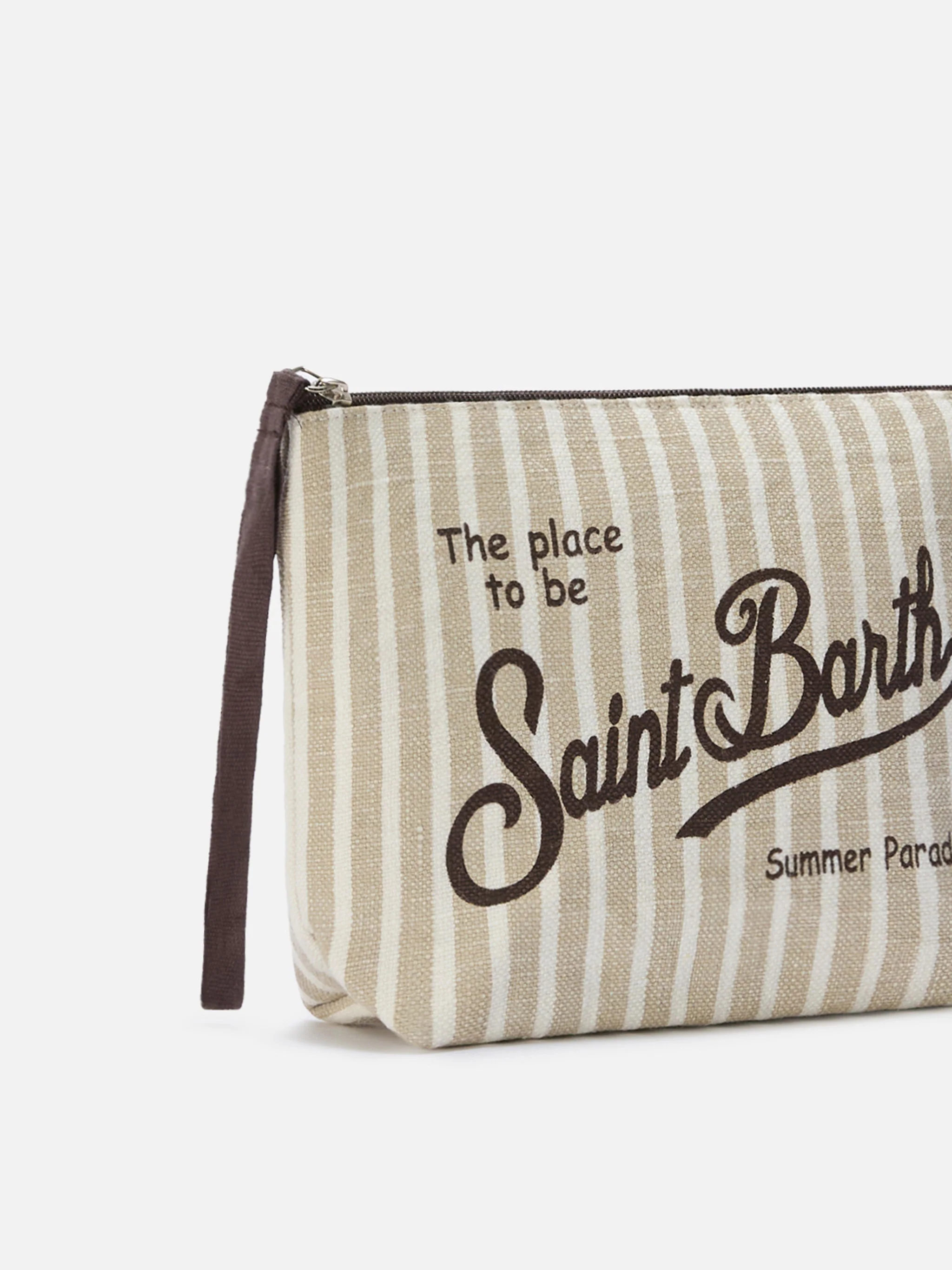 Pochette Aline in lino con fantasia a righe beige - Image 2