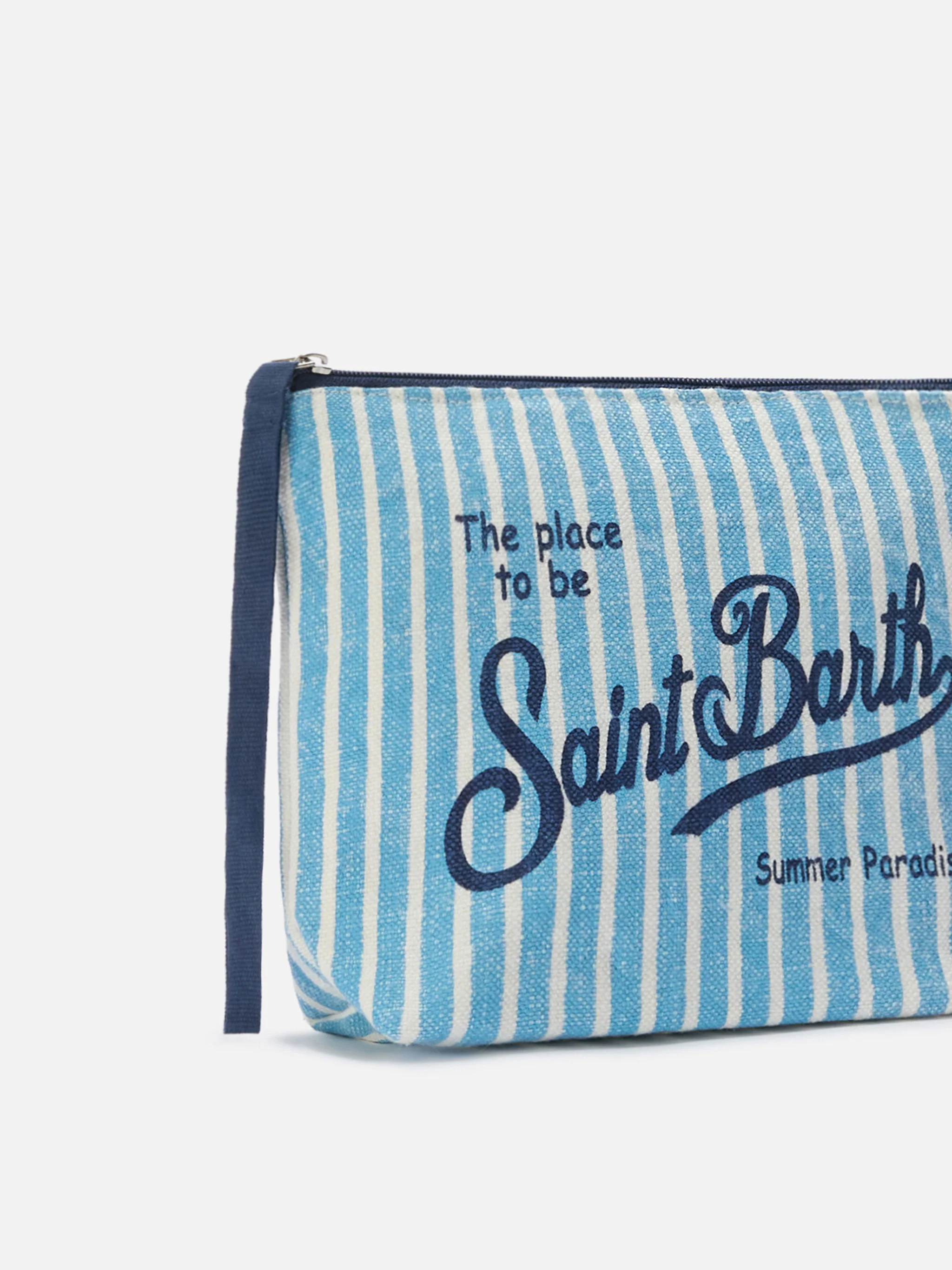 Pochette Aline in lino con fantasia a righe azzurre - Image 2