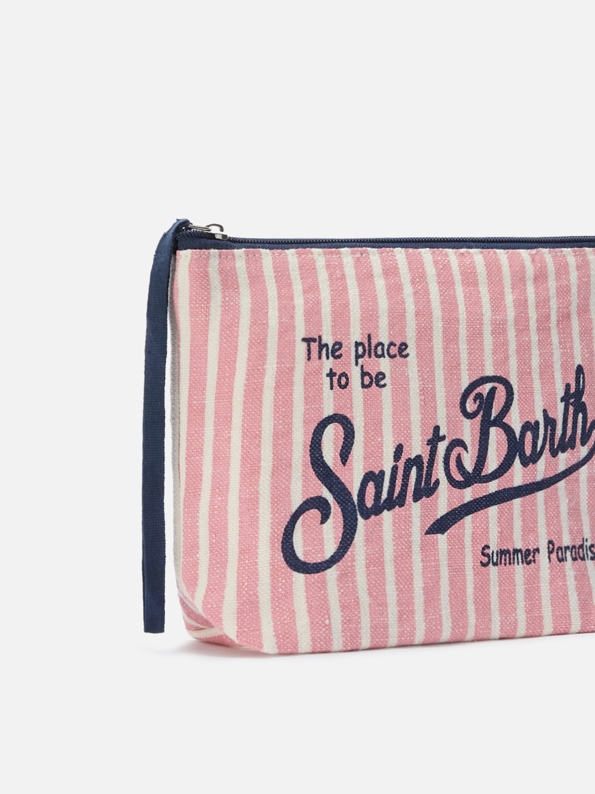 Pochette Aline in lino con fantasia a righe rosa - Image 2