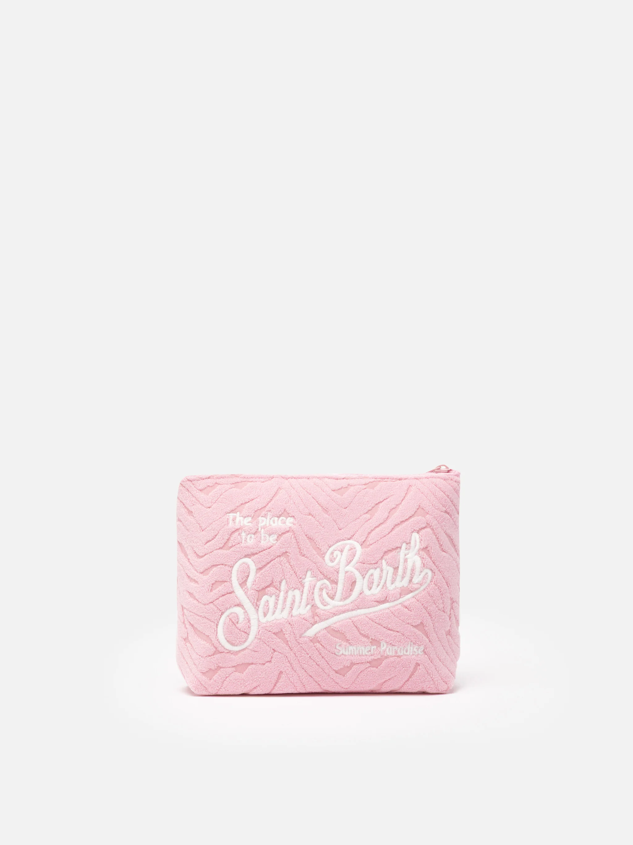 Pochette Aline in spugna rosa con motivo zebra embossed - Image 2
