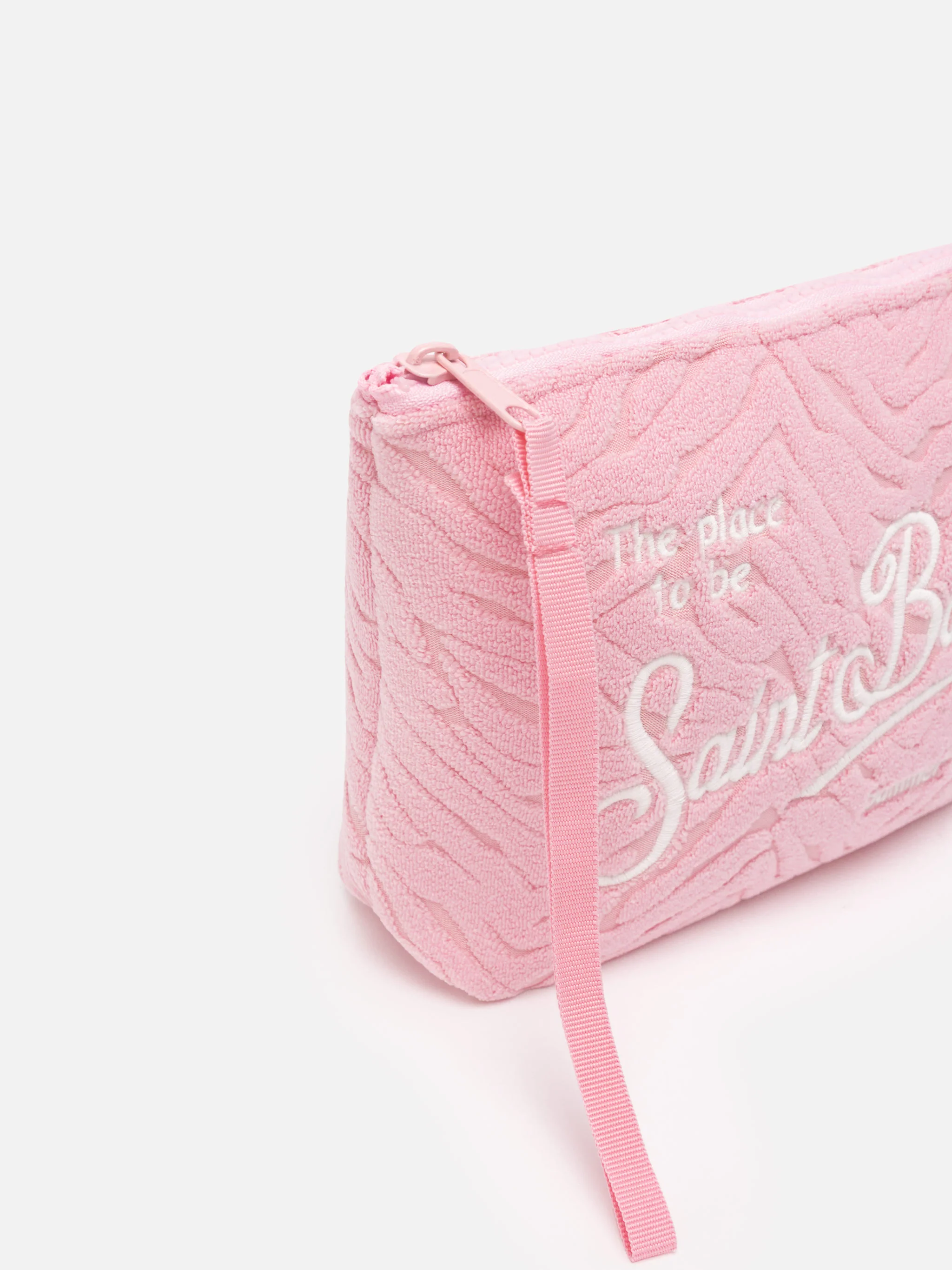 Pochette Aline in spugna rosa con motivo zebra embossed - Image 3