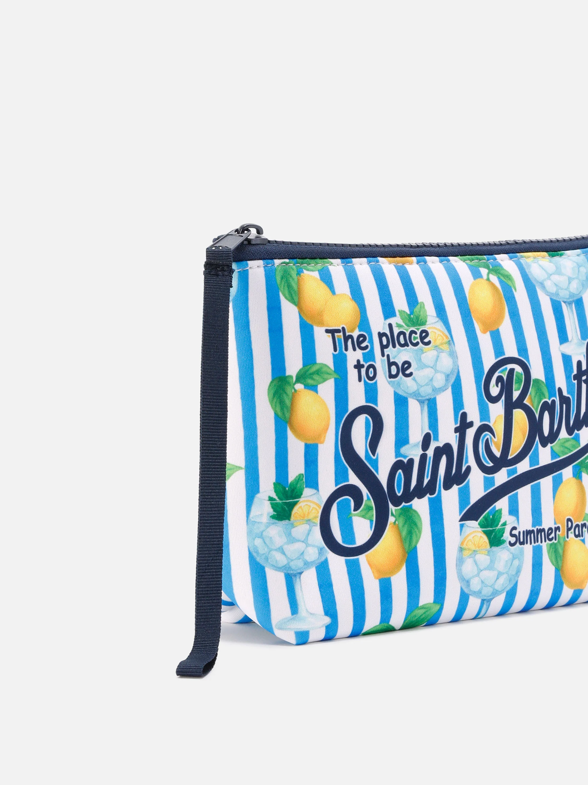 Pochette Aline in scuba a righe blu con stampa limoni e Gin Tonic - Image 2