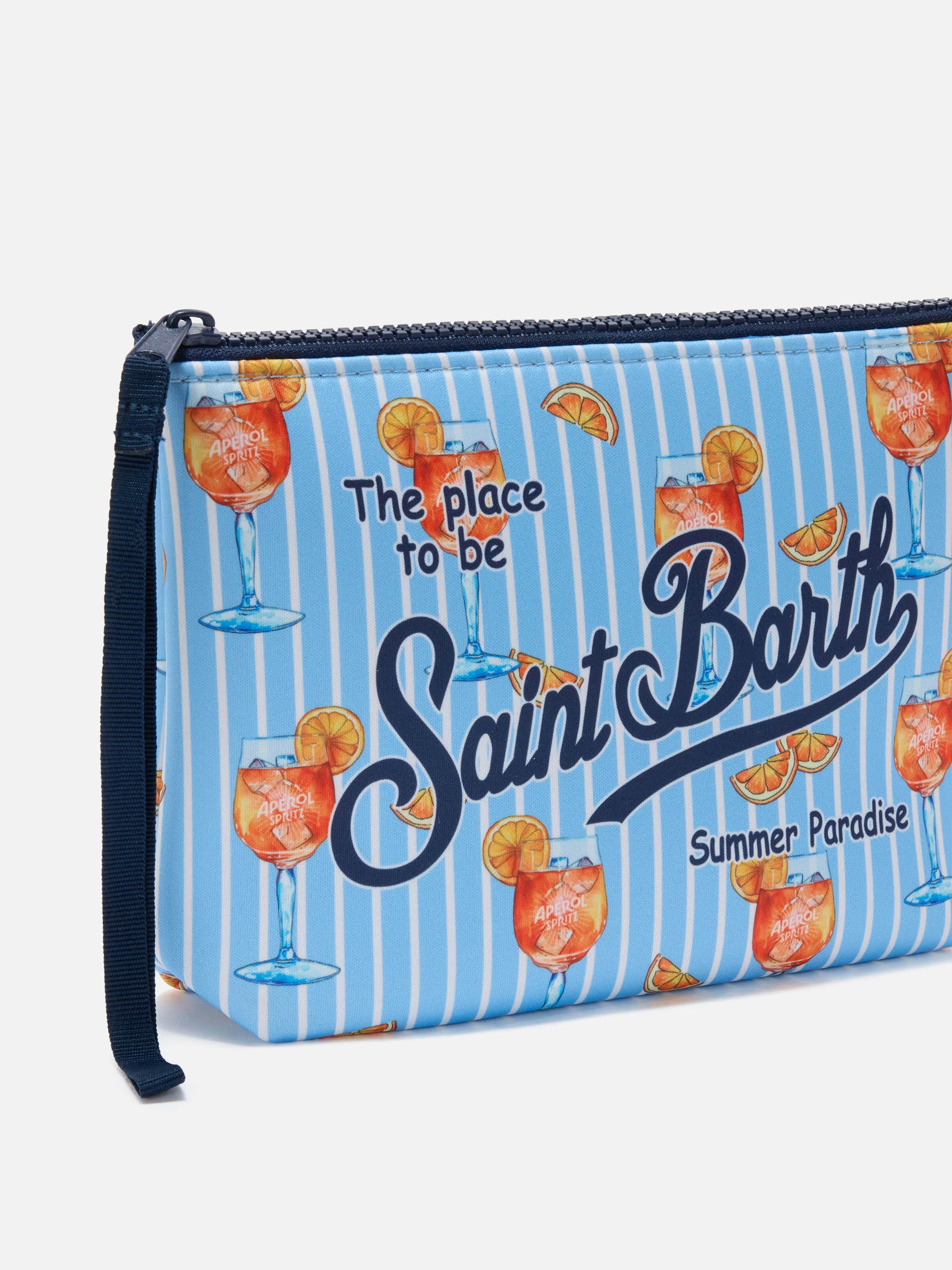 Pochette Aline in scuba a righe azzurre con stampa Spritz - Image 2