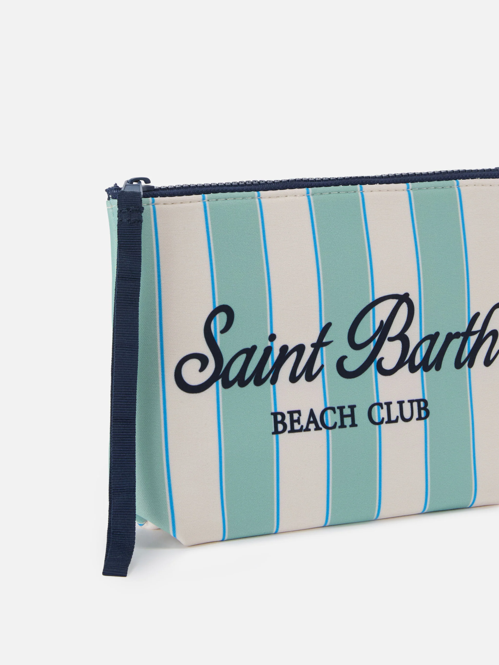 Pochette Aline in scuba a righe verde menta e logo Beach Club - Image 2