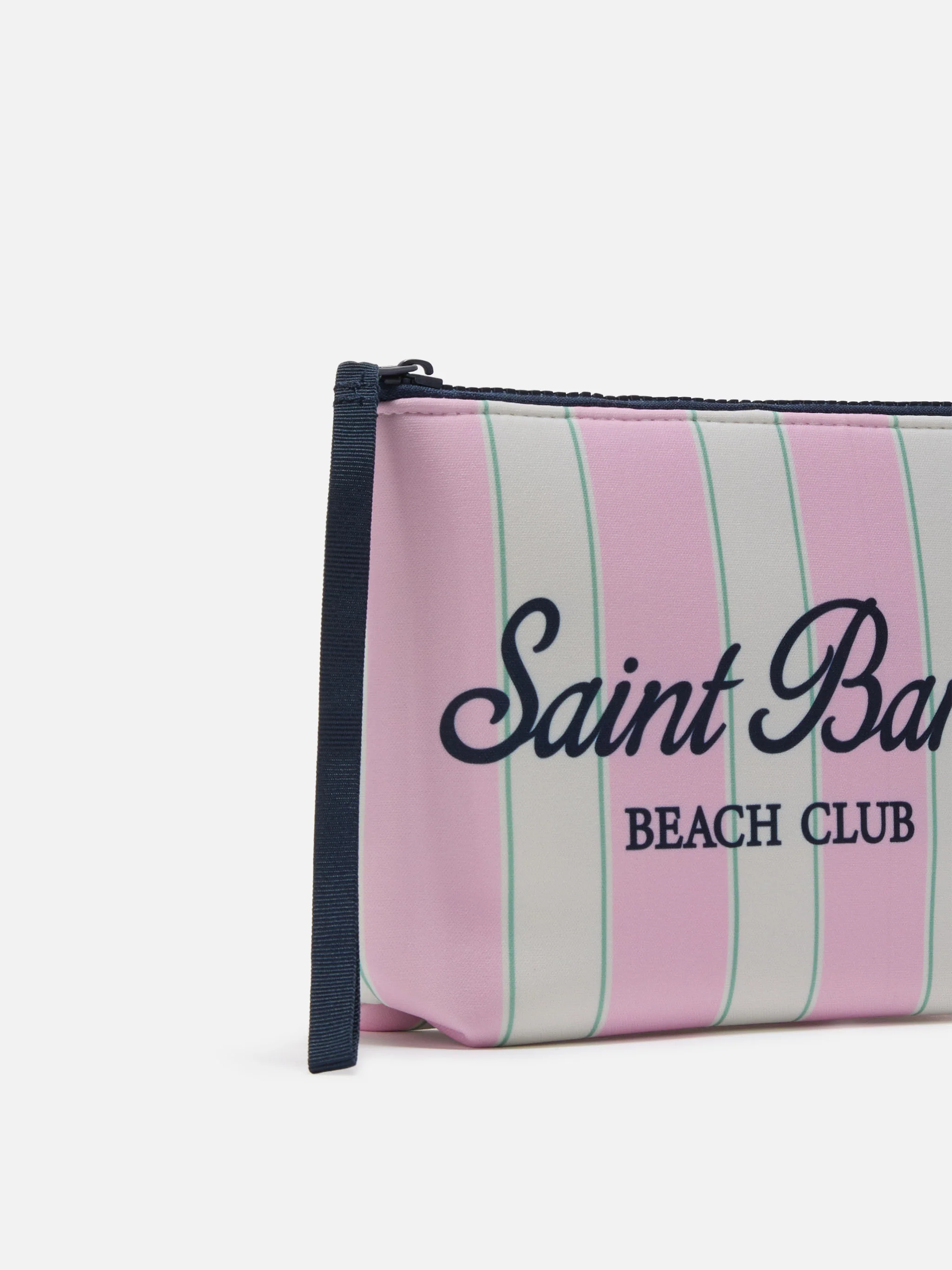 Pochette Aline in scuba a righe rosa e verdi con logo Beach Club - Image 2
