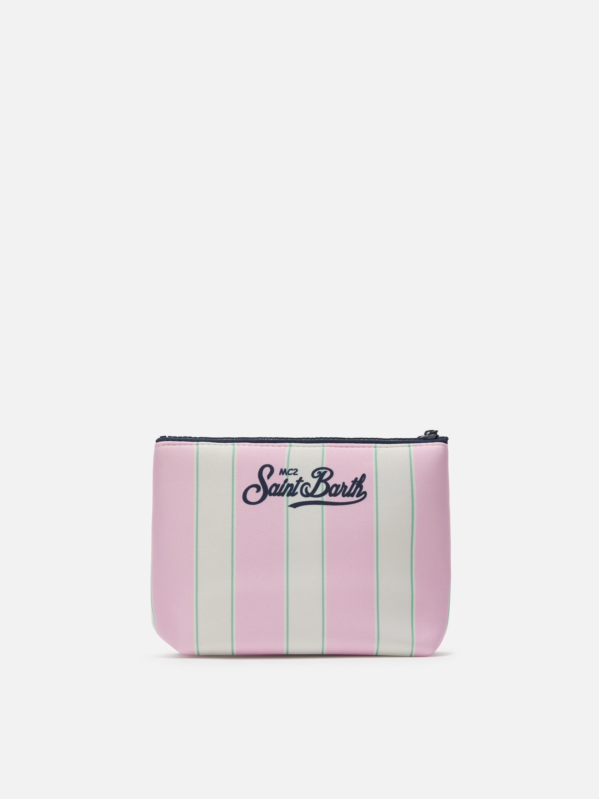 Pochette Aline in scuba a righe rosa e verdi con logo Beach Club - Image 3