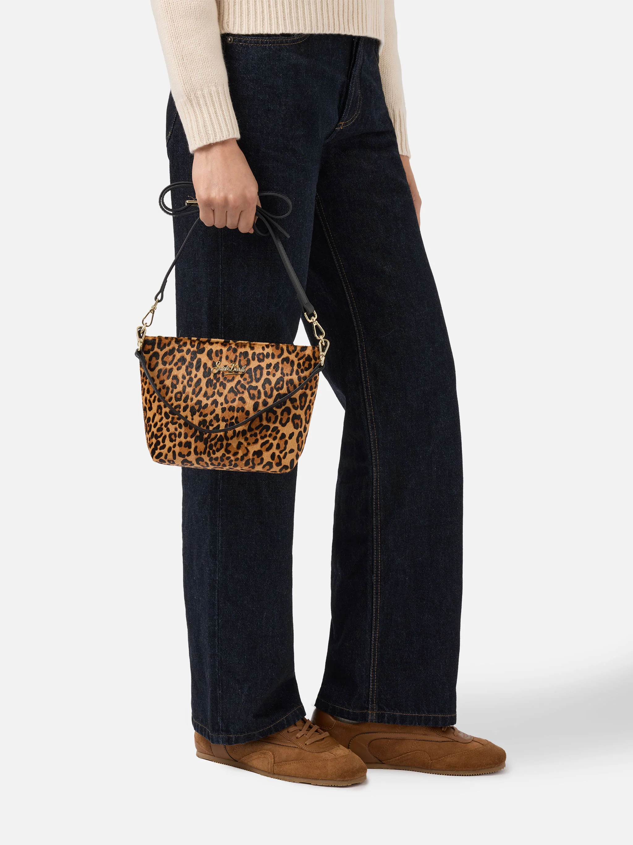 Borsa a spalla Aline Bag in pelle spazzolata e cavallino leopardato - Image 2