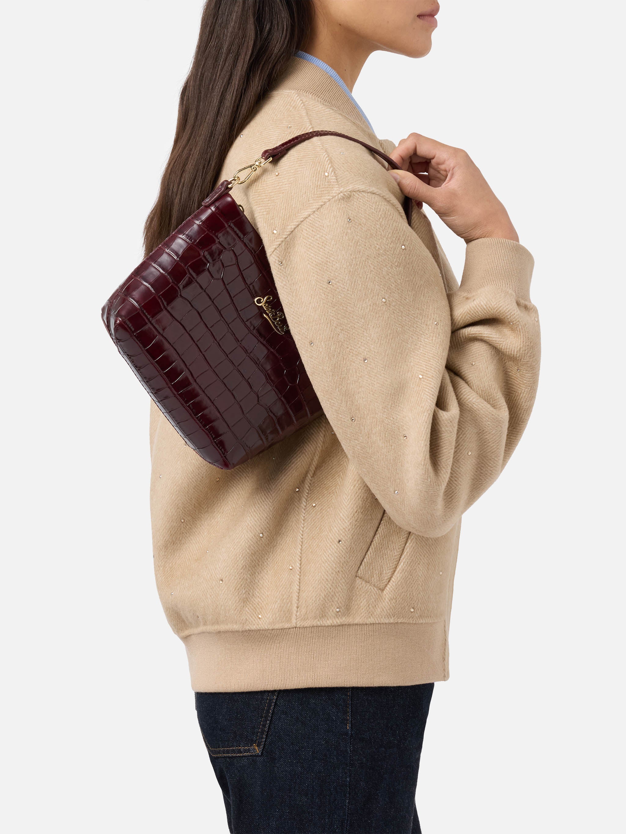 Borsa a spalla Aline Bag in pelle stampa cocco bordeaux - Image 2