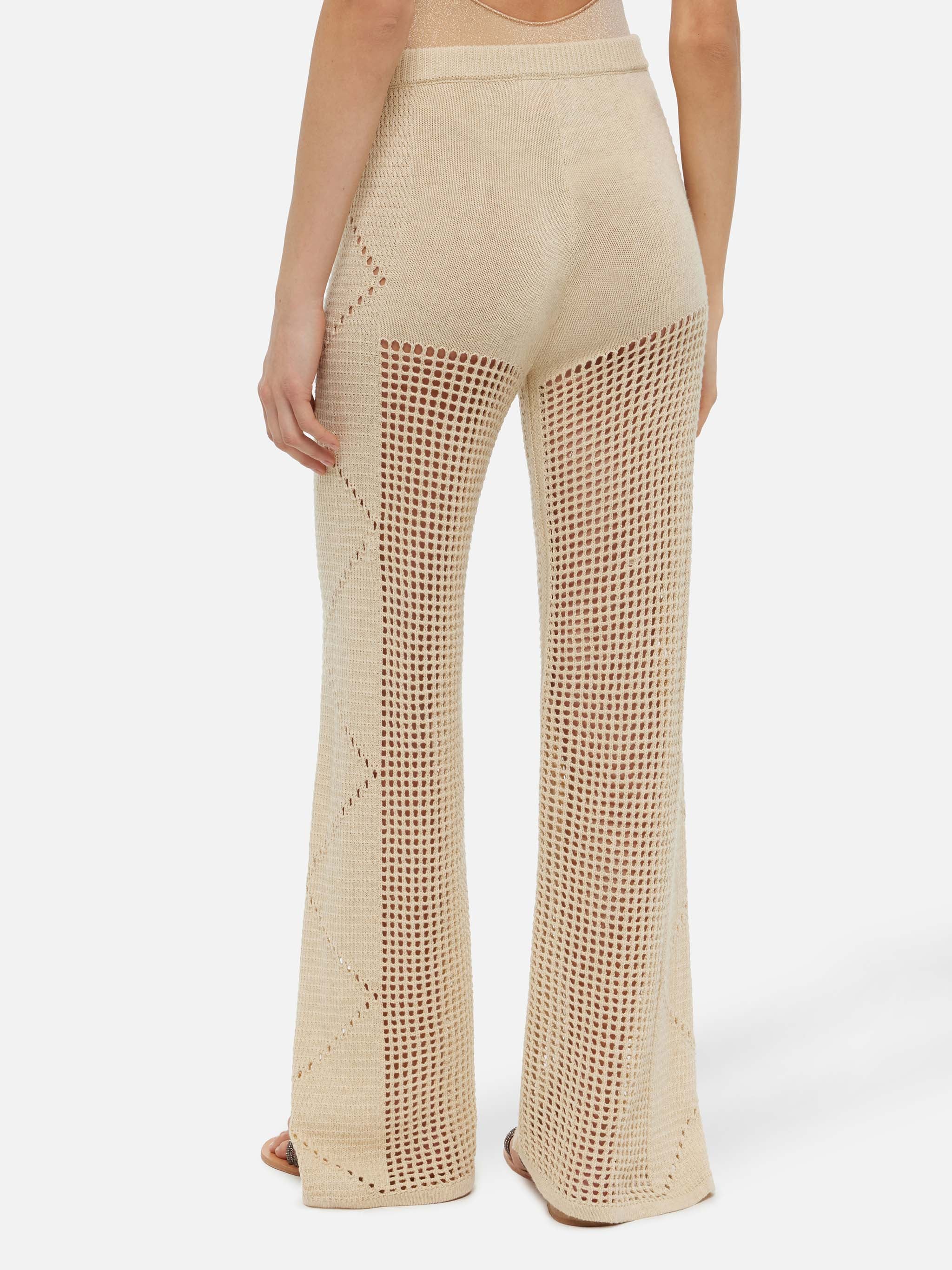 Pantaloni flare in crochet beige Alva - Image 3
