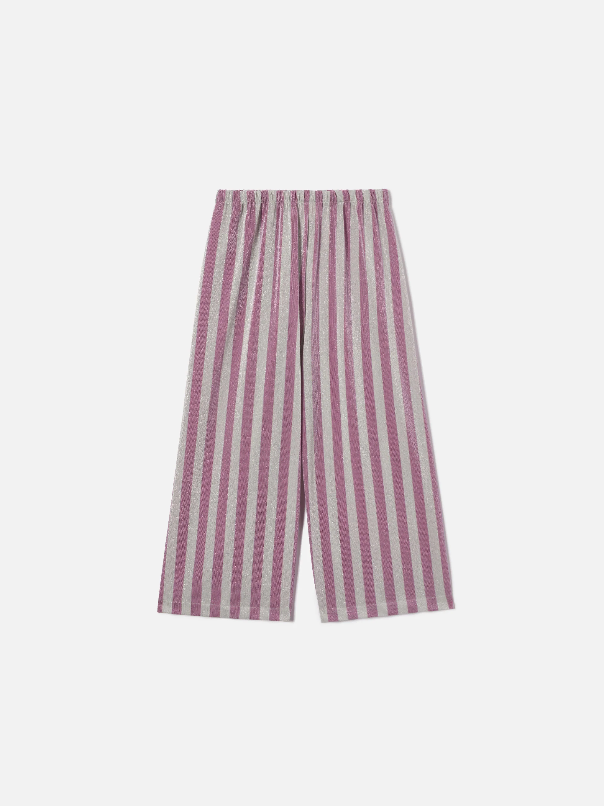 Pantalone Amalia Jr in lurex a righe rosa e argento