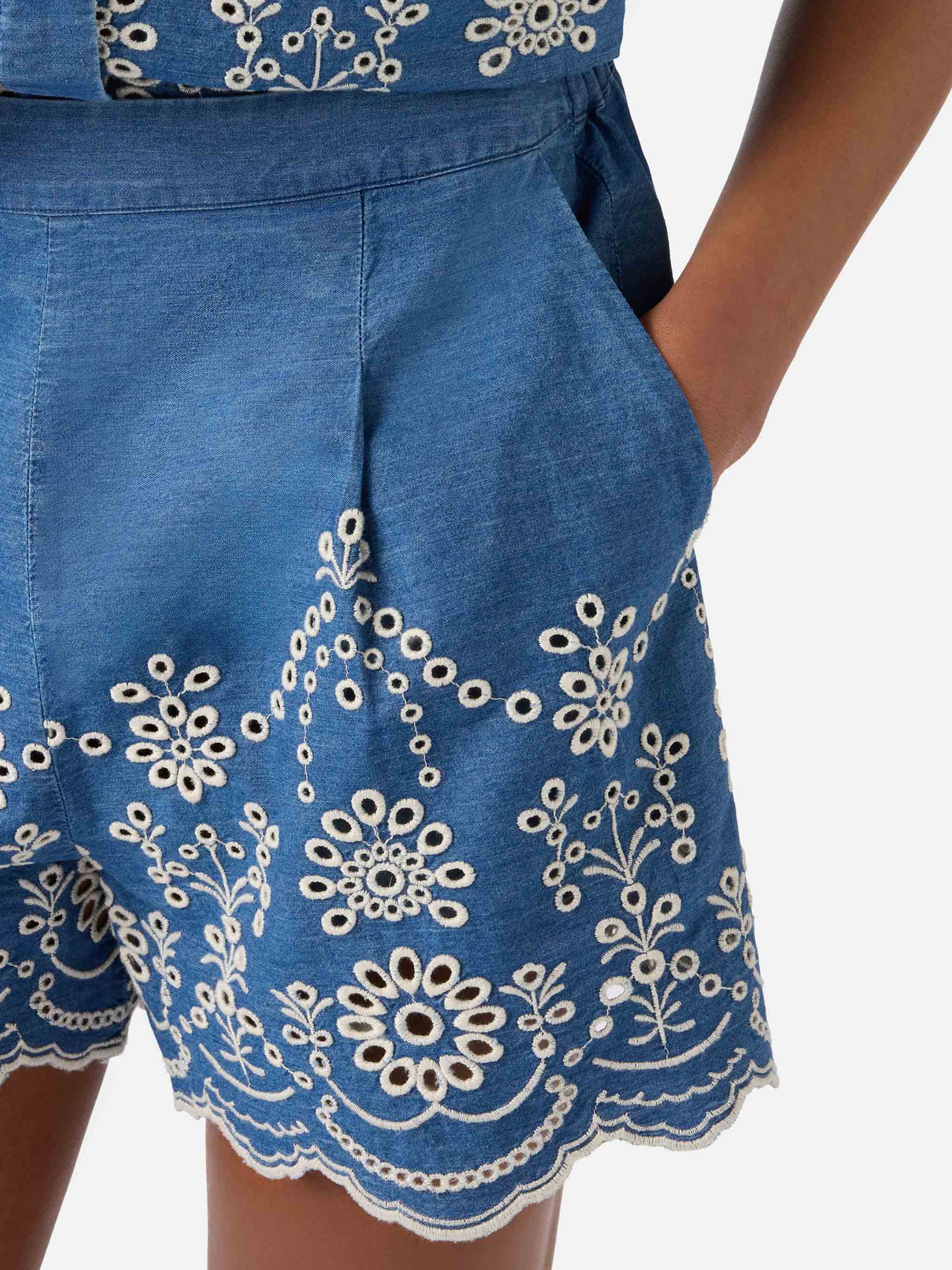Short Amani in chambray con ricamo - Image 4