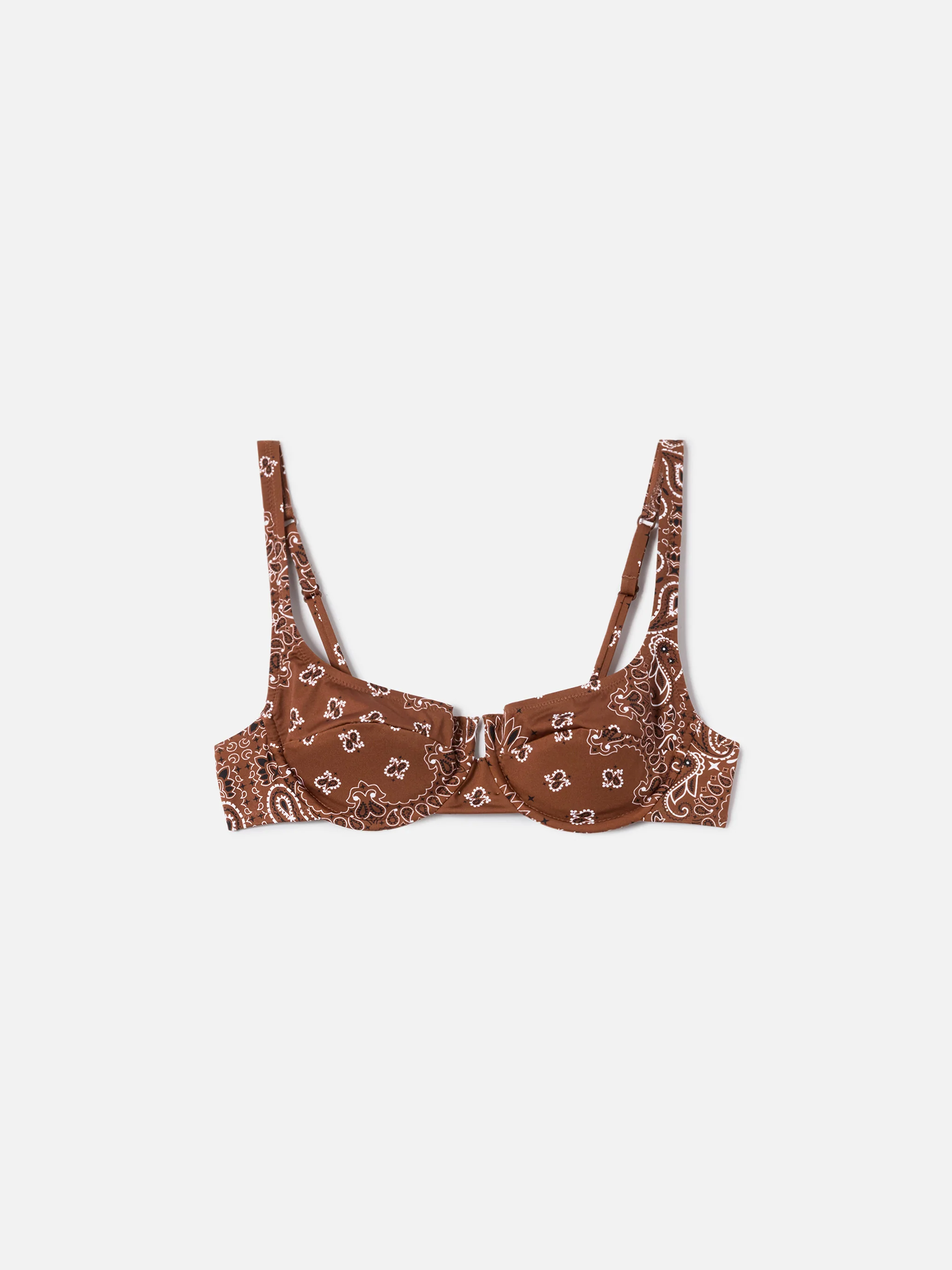 Top bikini Amira balconette con stampa bandana marrone