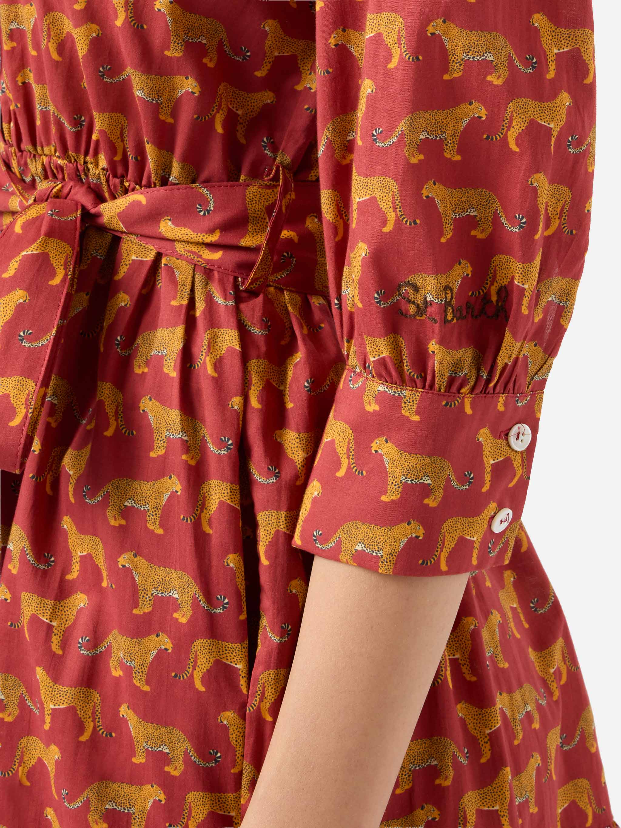 Abito corto in cotone stampa animalier con ricami - Image 2