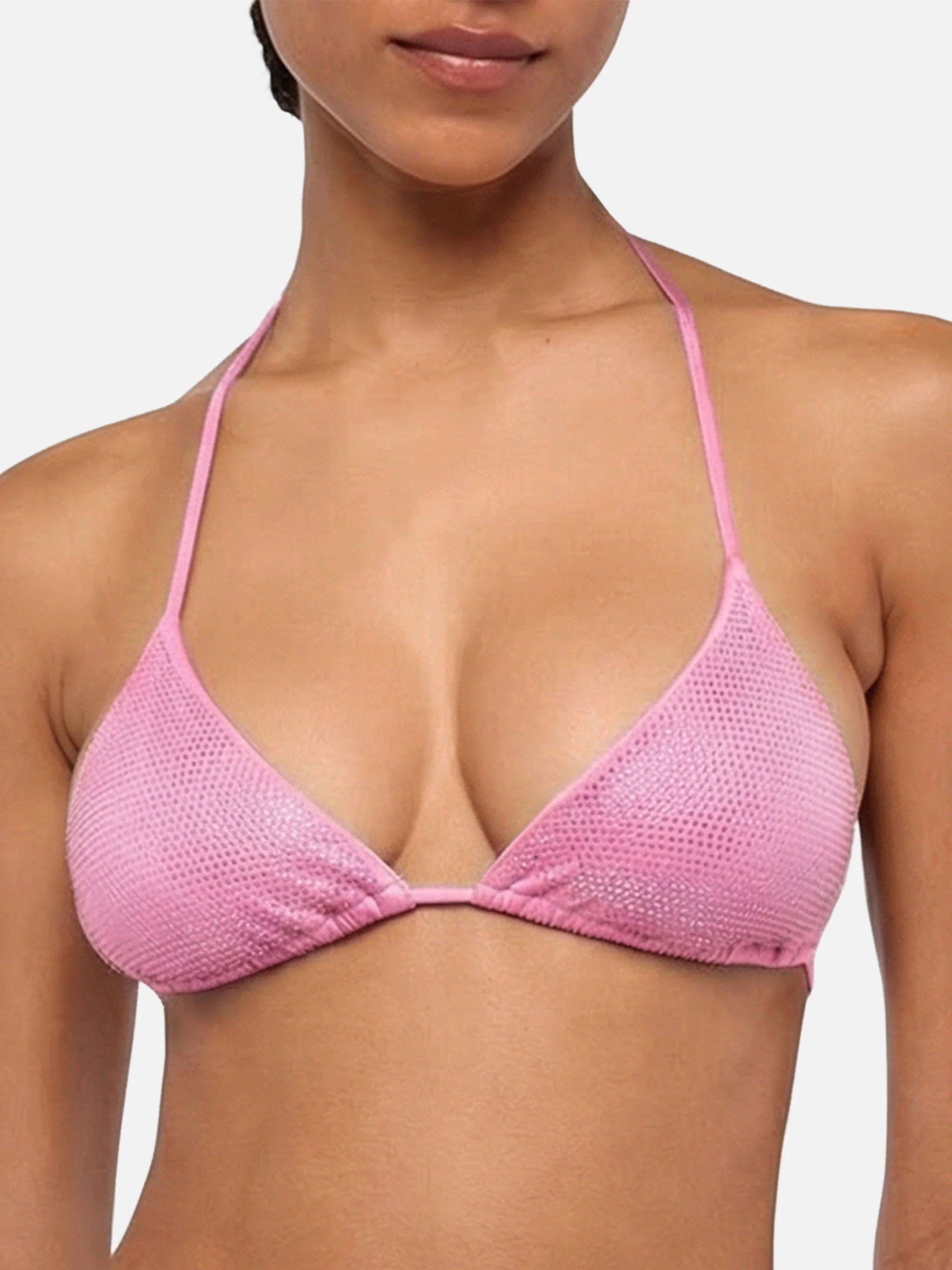 Top bikini a triangolo scorrevole con strass rosa - Image 2
