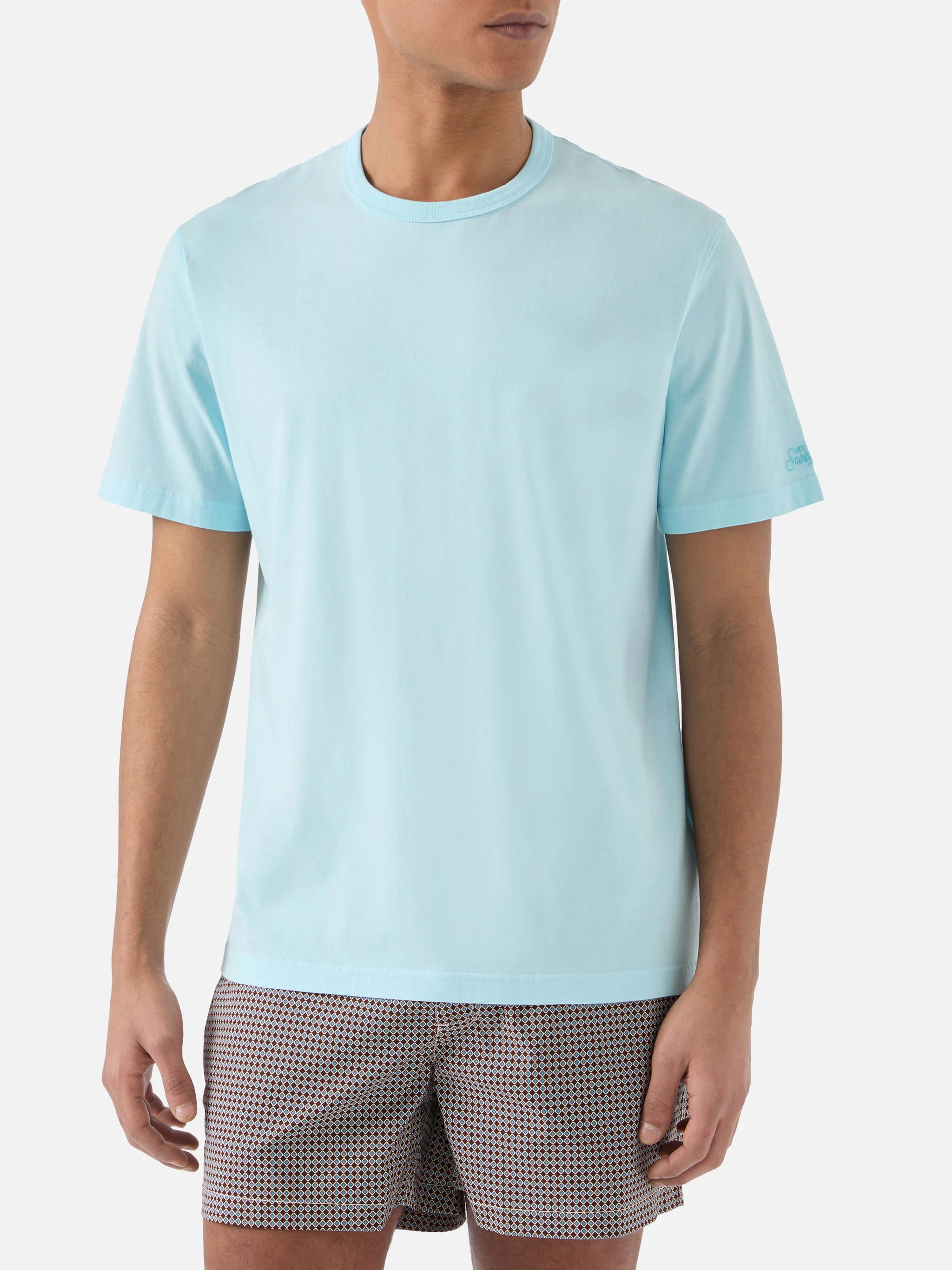 T-shirt Dover verde acqua in cotone con ricamo logo - Image 2