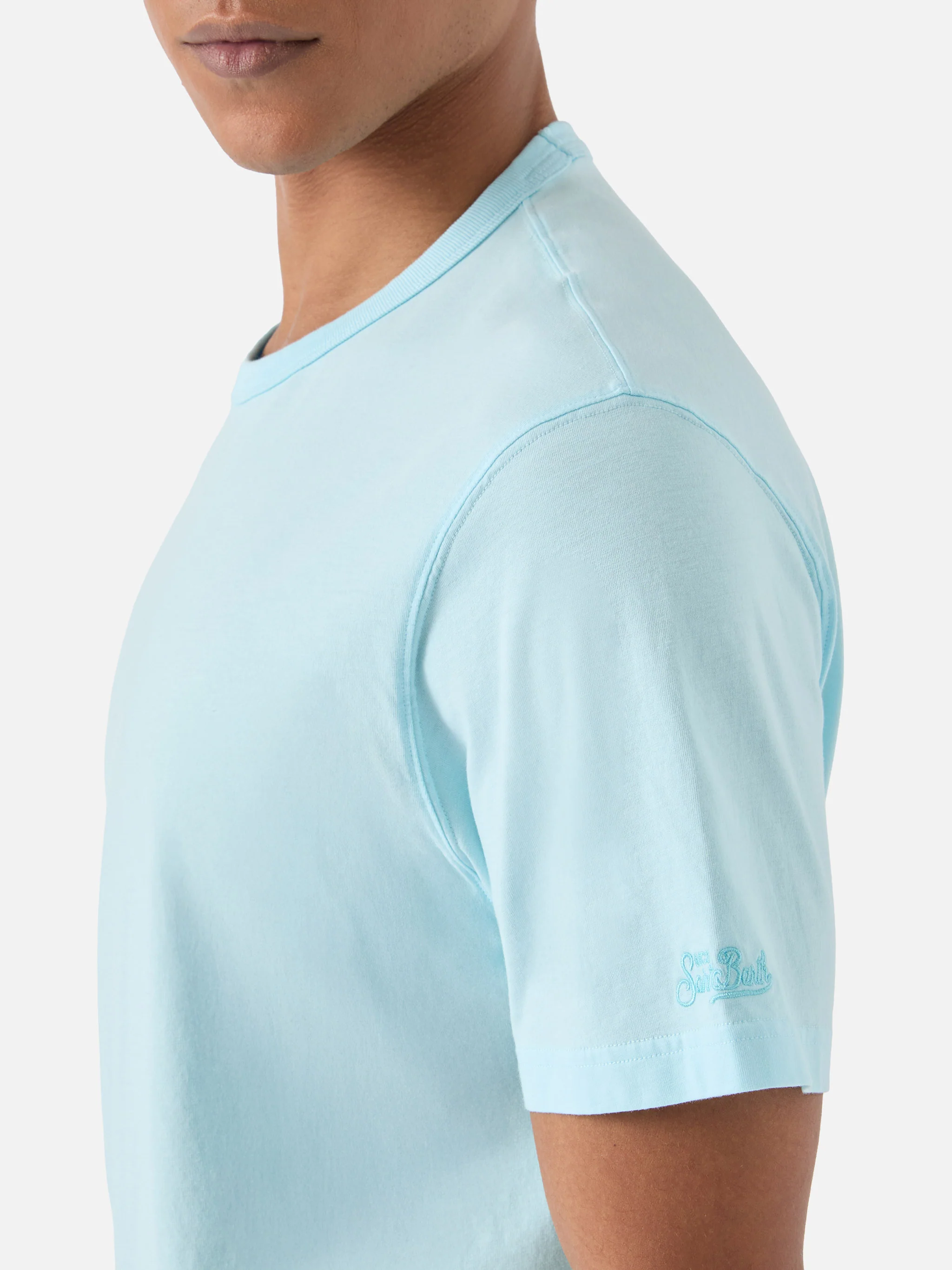 T-shirt Dover verde acqua in cotone con ricamo logo - Image 3