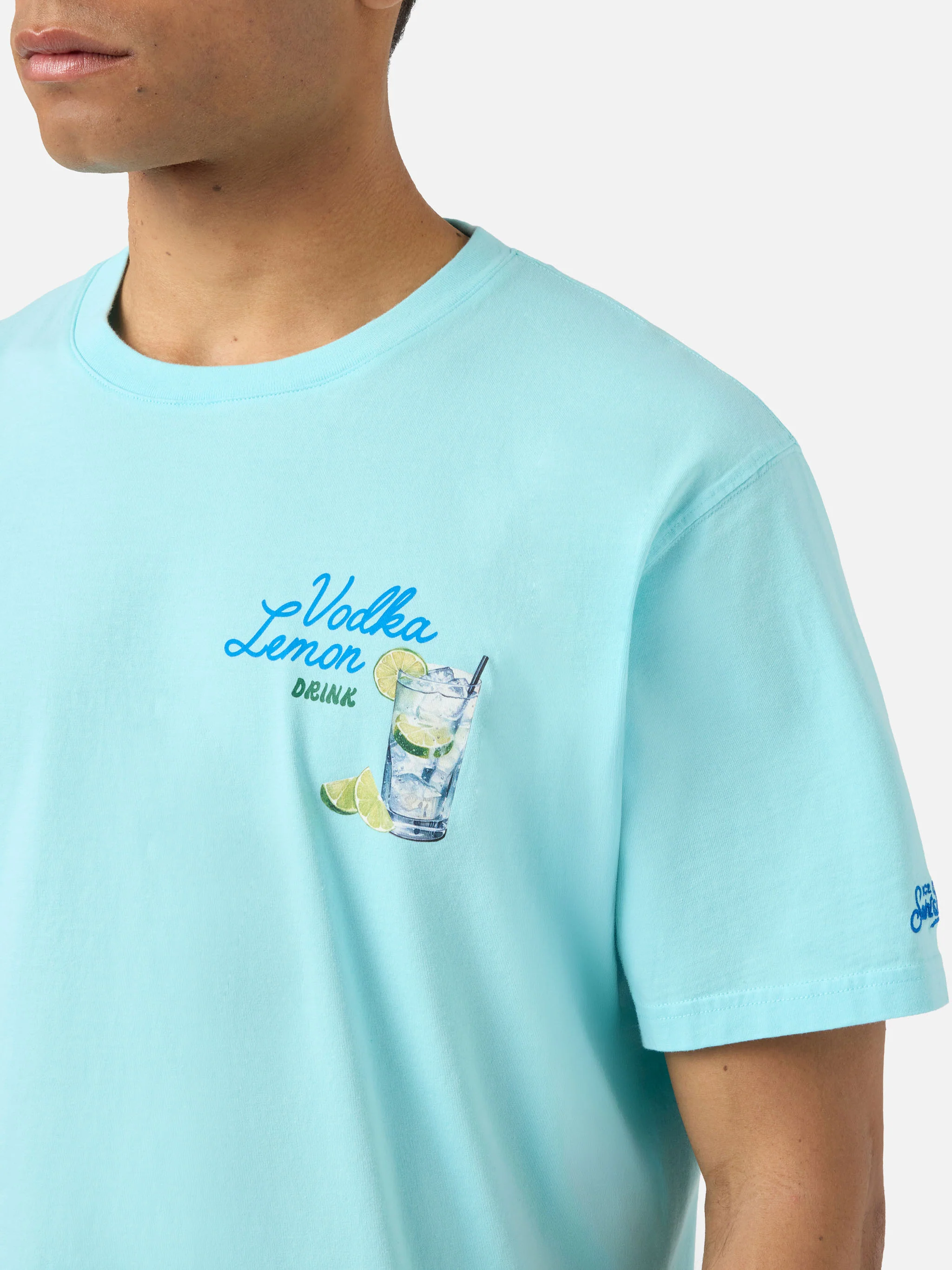T-shirt Portland verde acqua con illustrazione Vodka Lemon Drink - Image 2