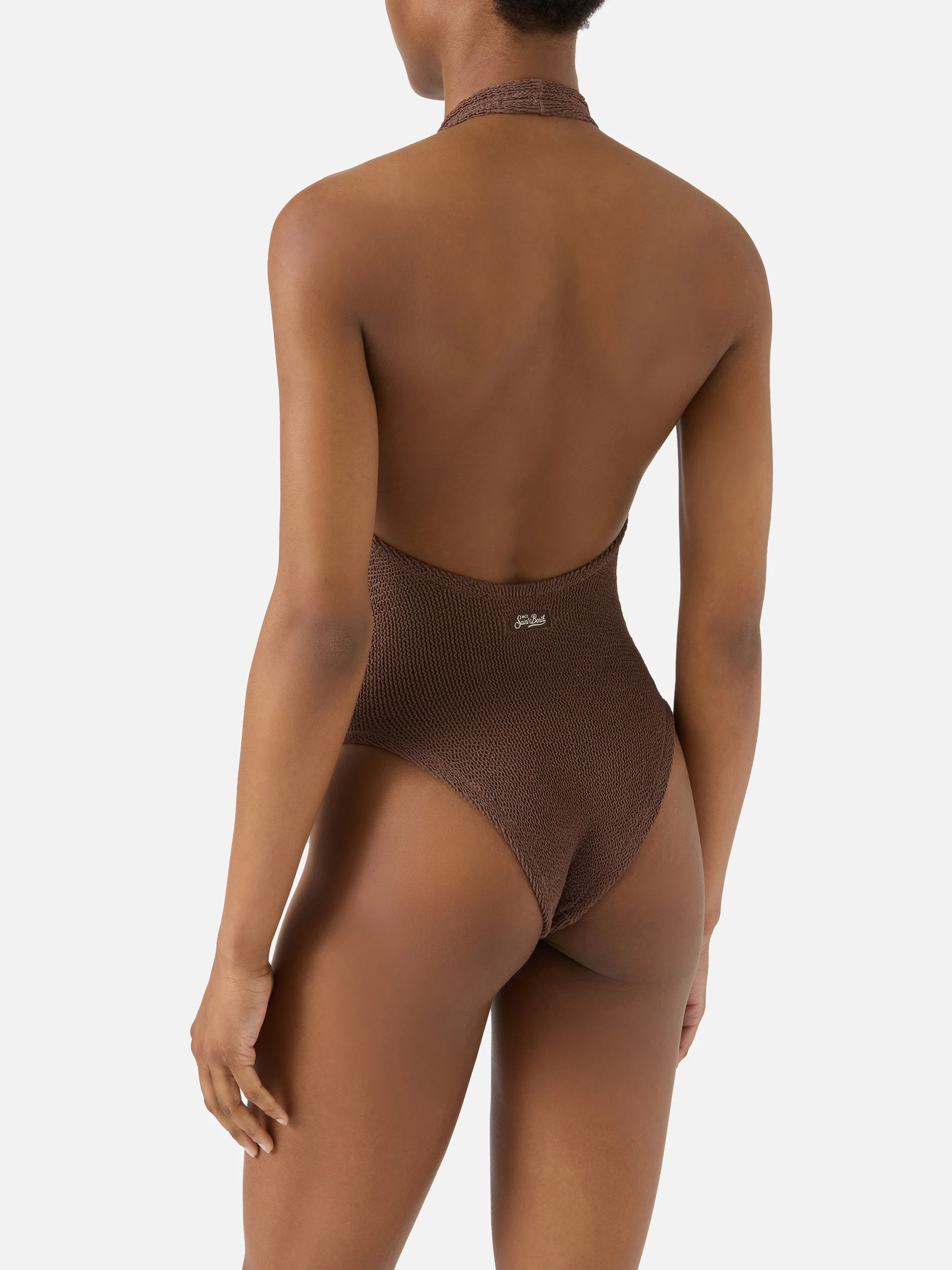 Costume intero Aria in tessuto crinkle marrone - Image 3