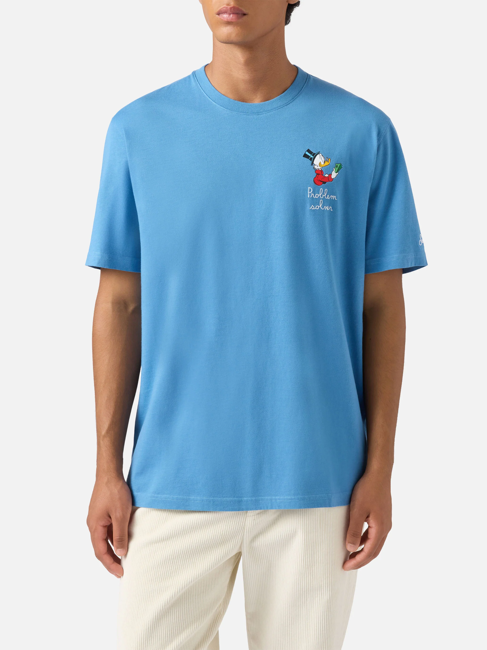 T-shirt Arnott in cotone blu avio con ricamo zio Paperone Problem Solver | DISNEY SPECIAL EDITION - Image 3