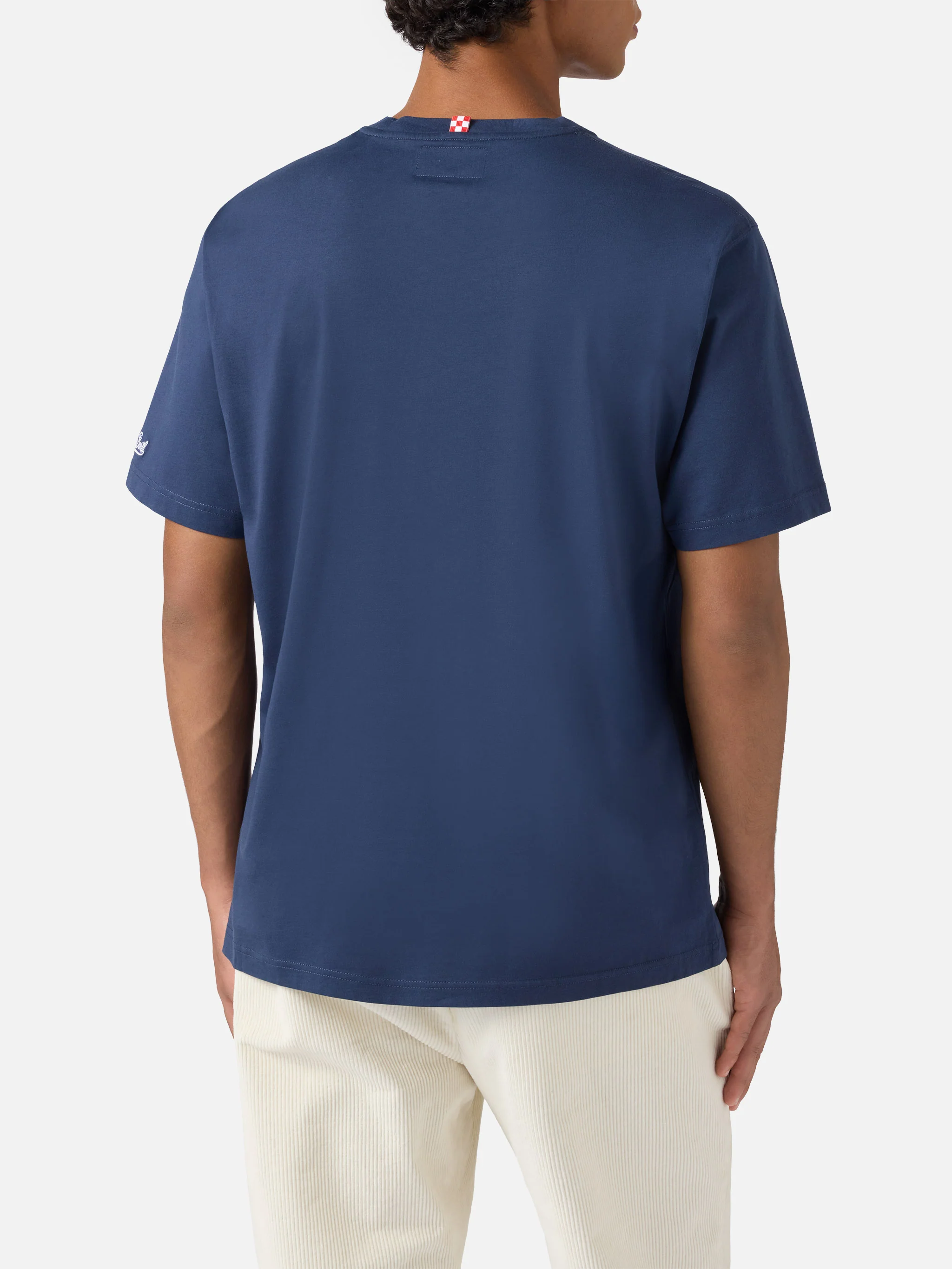 T-shirt Arnott in cotone blu con ricamo Sotto il Piumone sono un Leone - Image 4