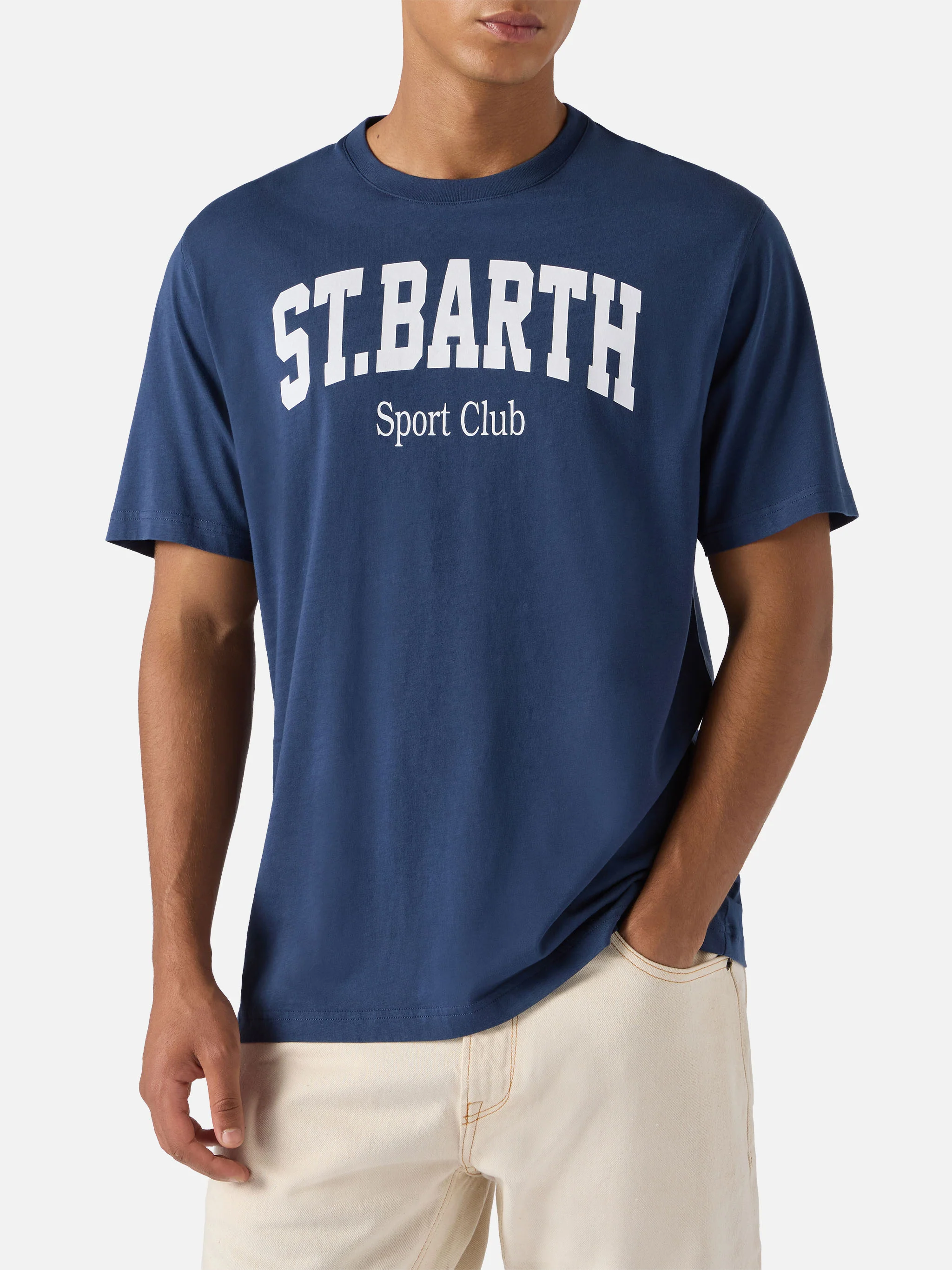 T-shirt Arnott in cotone blu con stampa St. Barth Sport Club - Image 2