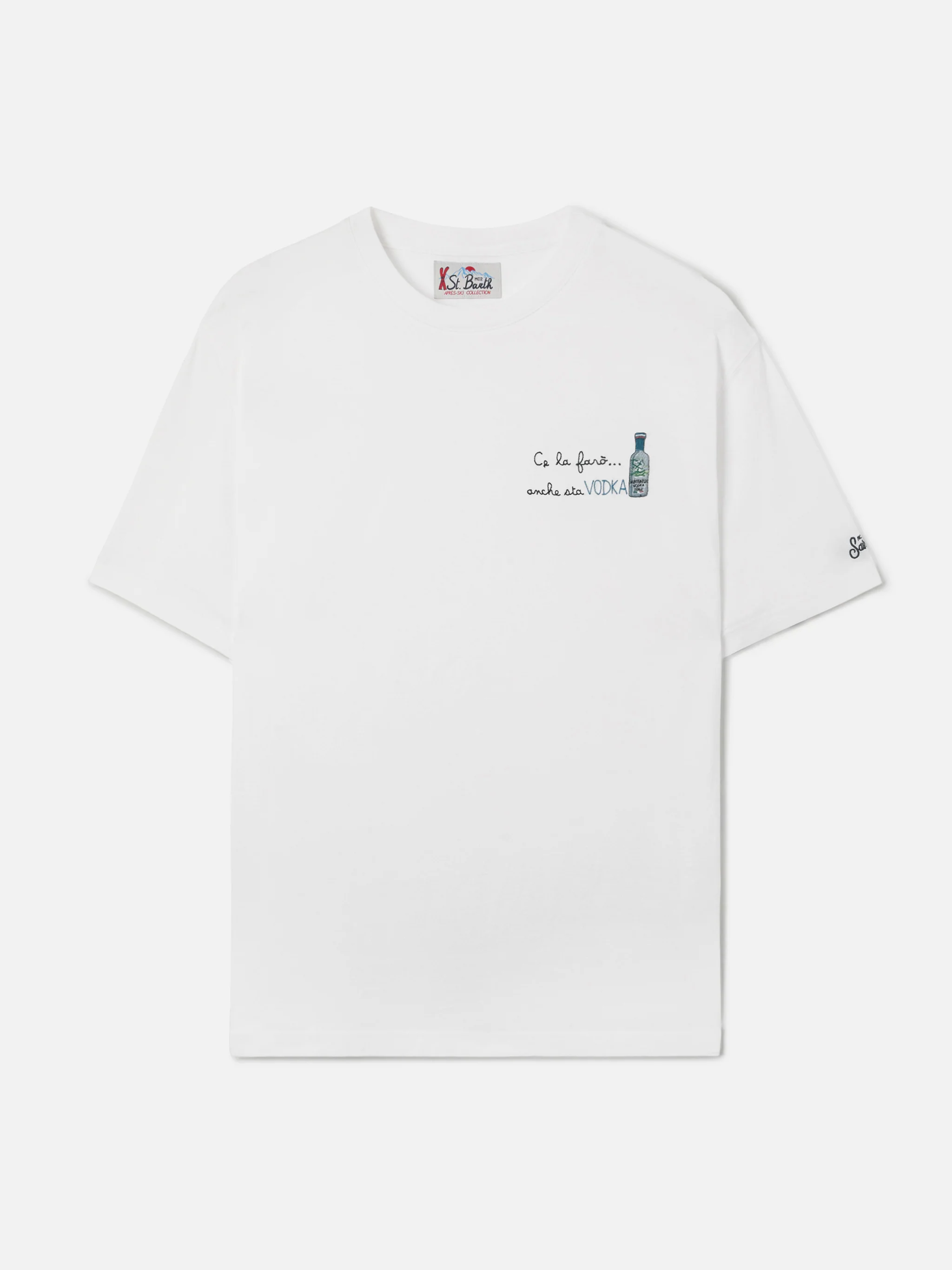 T-shirt Arnott in cotone bianco con ricamo Ce la farò anche sta Vodka - Image 5