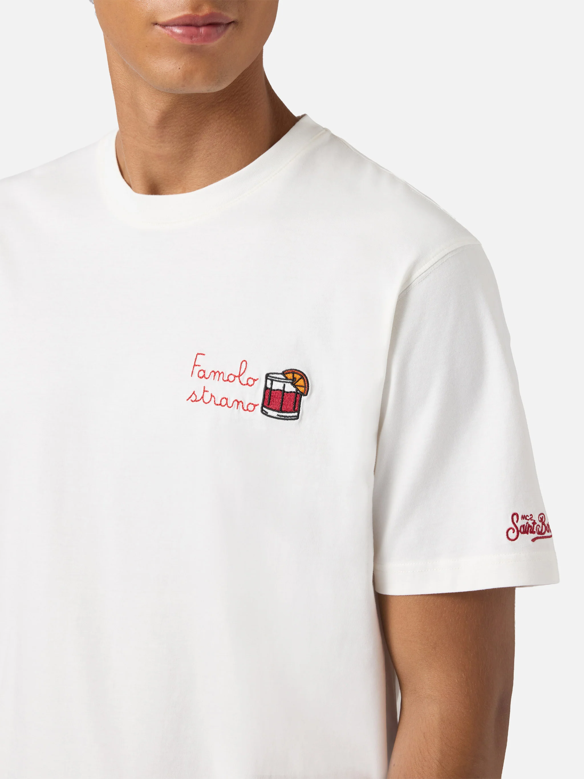 T-shirt Arnott in cotone bianco con ricamo Famolo Strano - Image 2