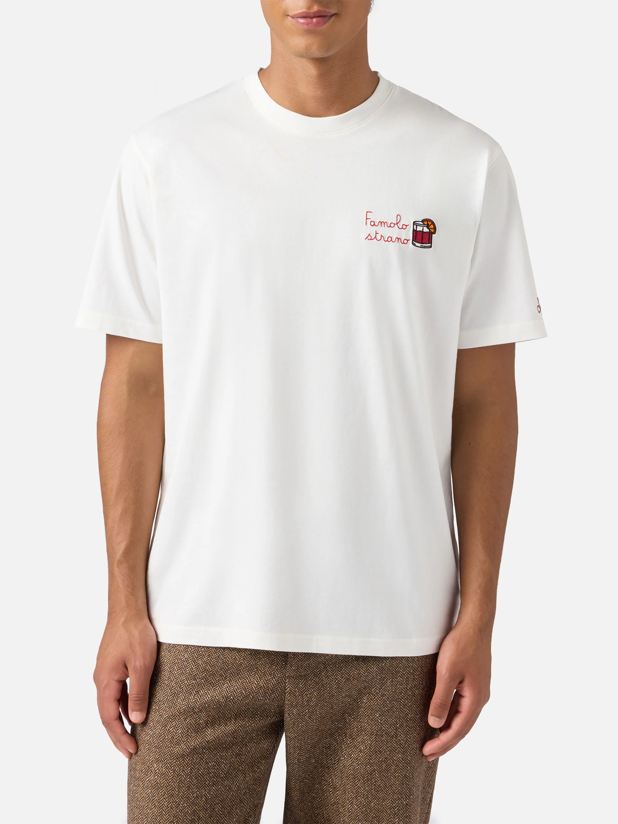 T-shirt Arnott in cotone bianco con ricamo Famolo Strano - Image 3