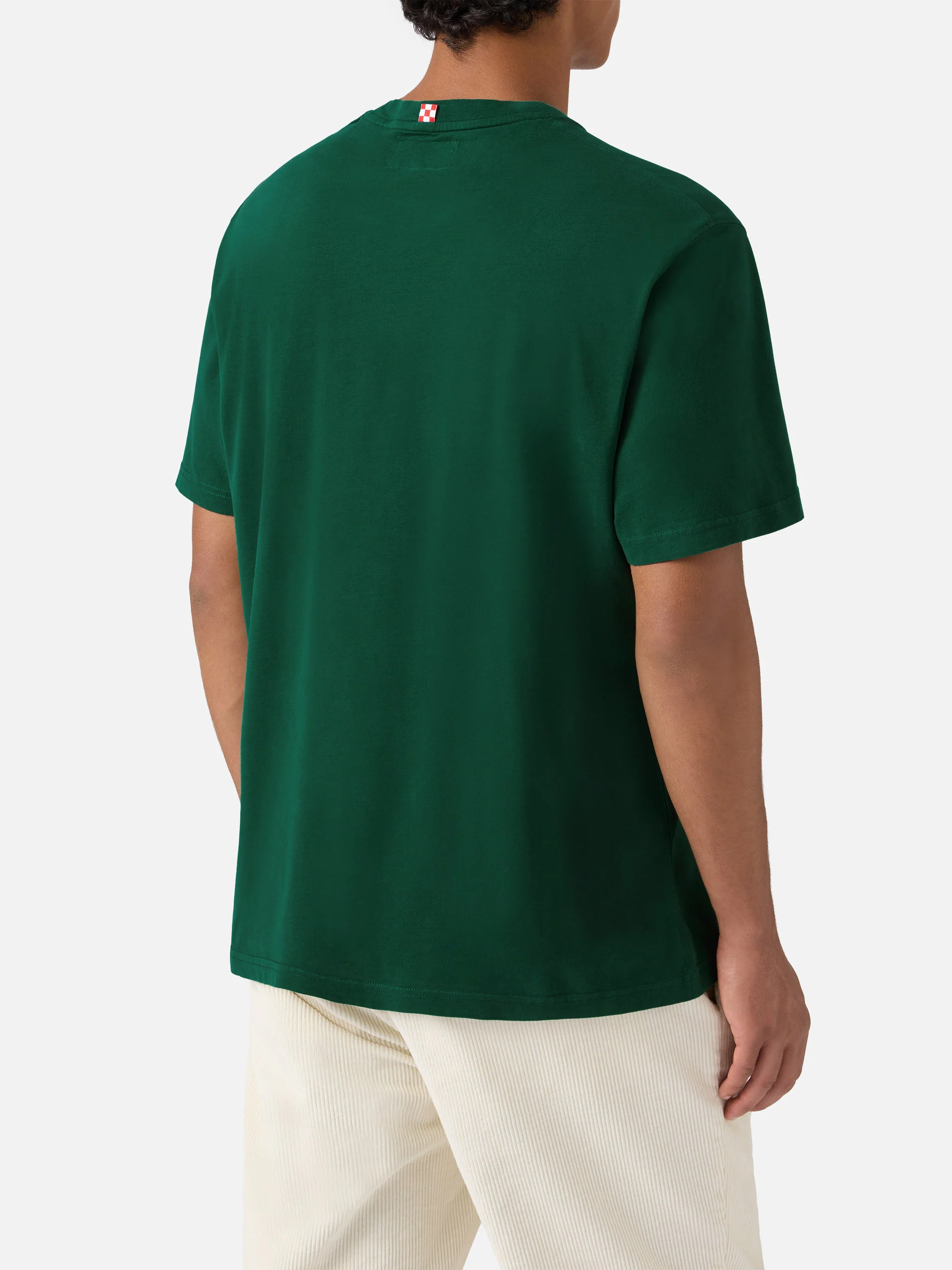 T-shirt Arnott warm touch in cotone verde con ricamo Rotolando verso valle - Image 4