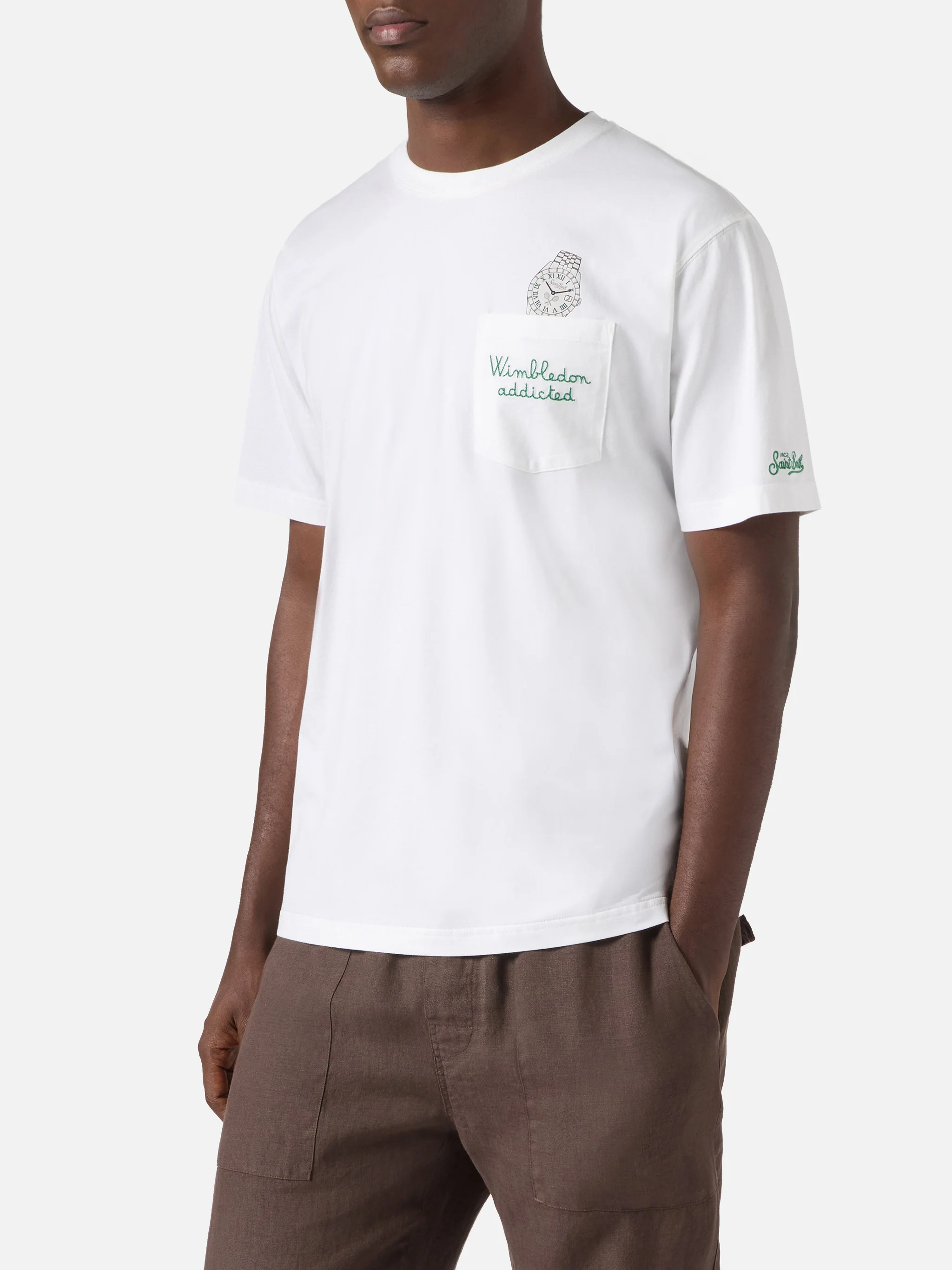 T-shirt Austin bianca con orologio e ricamo Wimbledon Addicted - Image 3
