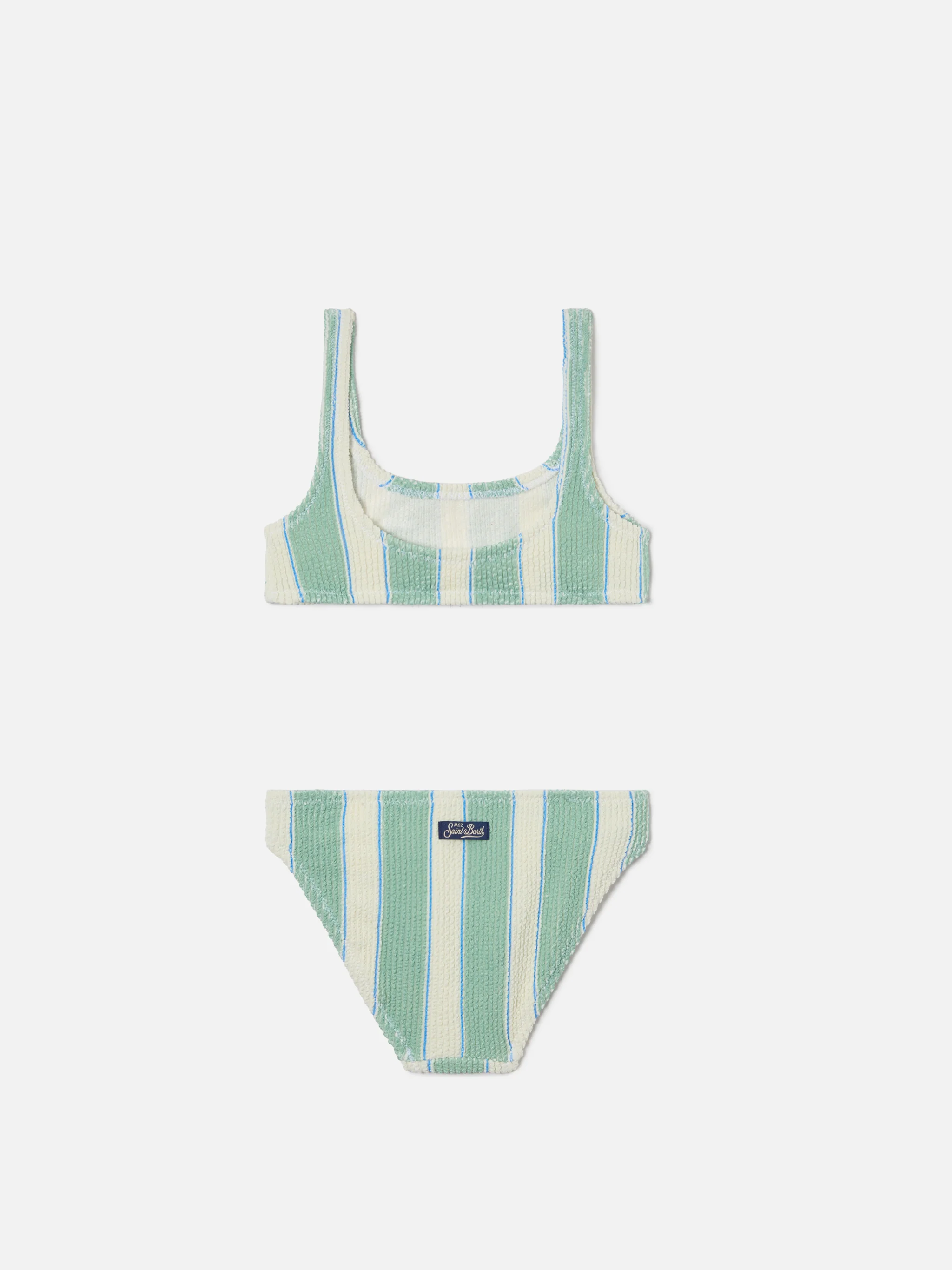 Bikini Baker in tessuto crinkle a righe verde e panna - Image 2