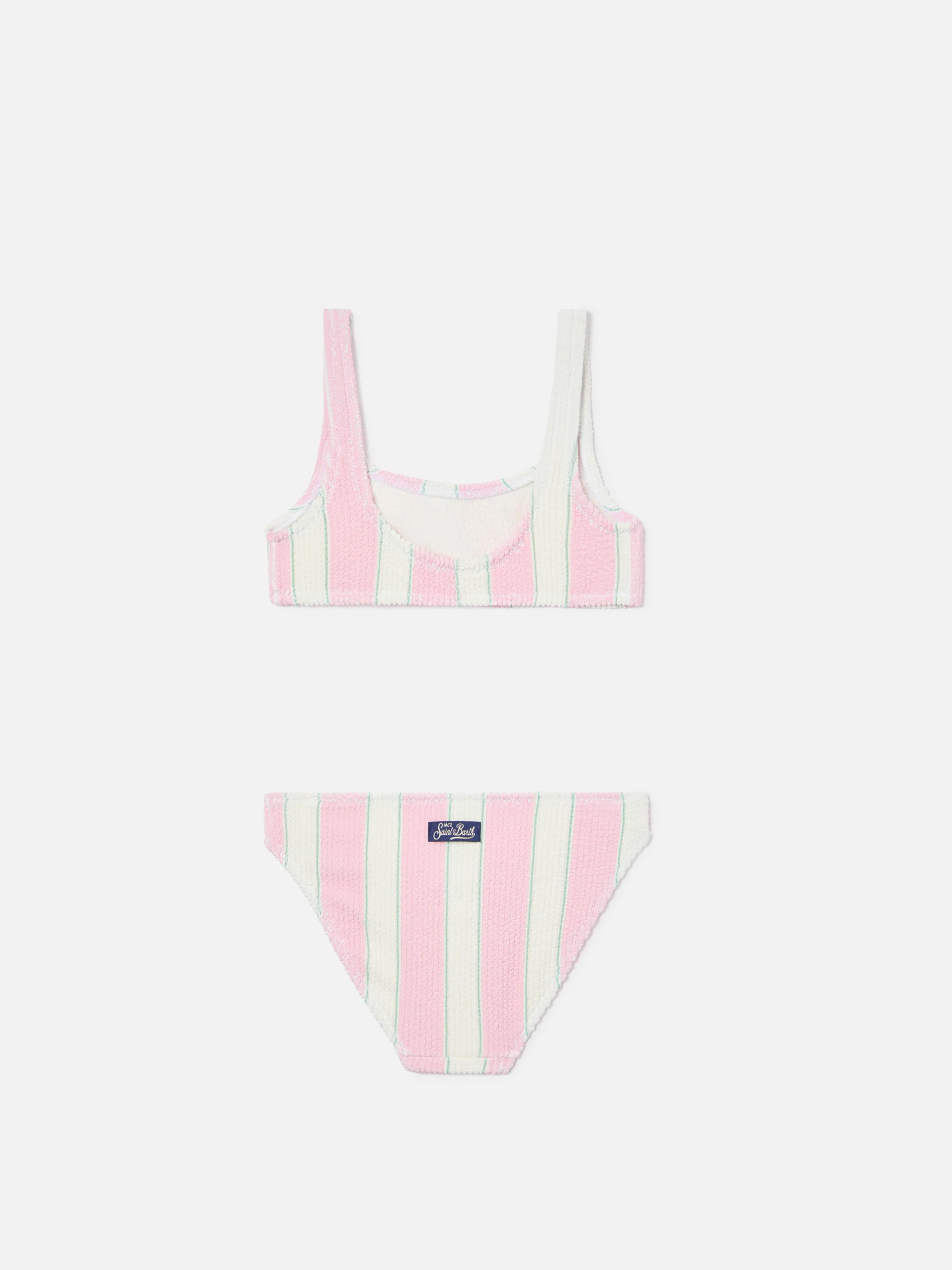 Bikini Baker in tessuto crinkle a righe rosa e panna - Image 2