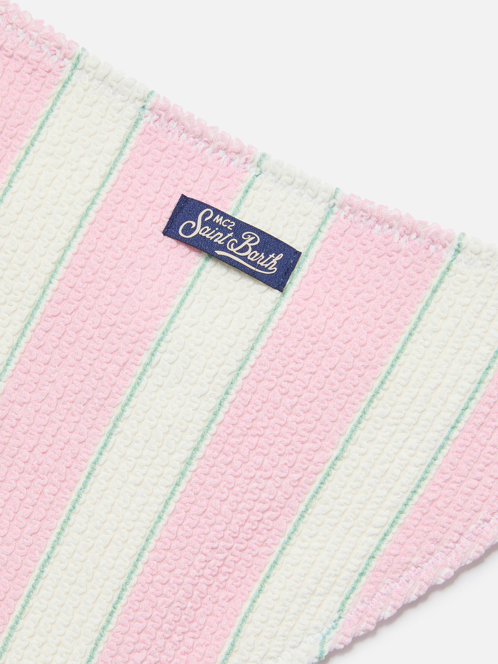 Bikini Baker in tessuto crinkle a righe rosa e panna - Image 3