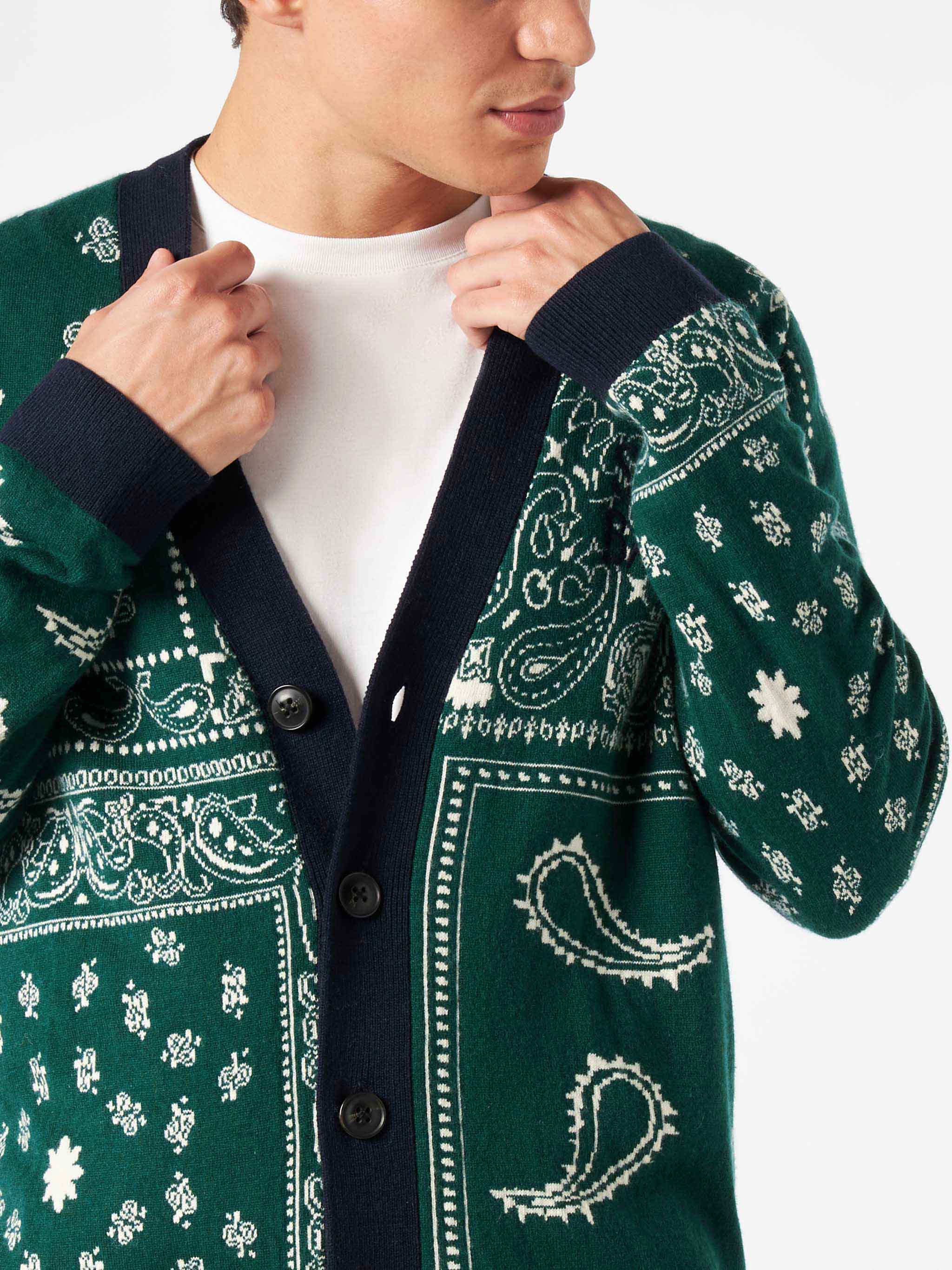 Cardigan Bandanna in maglia verde scuro con ricamo Saint Barth - Image 2