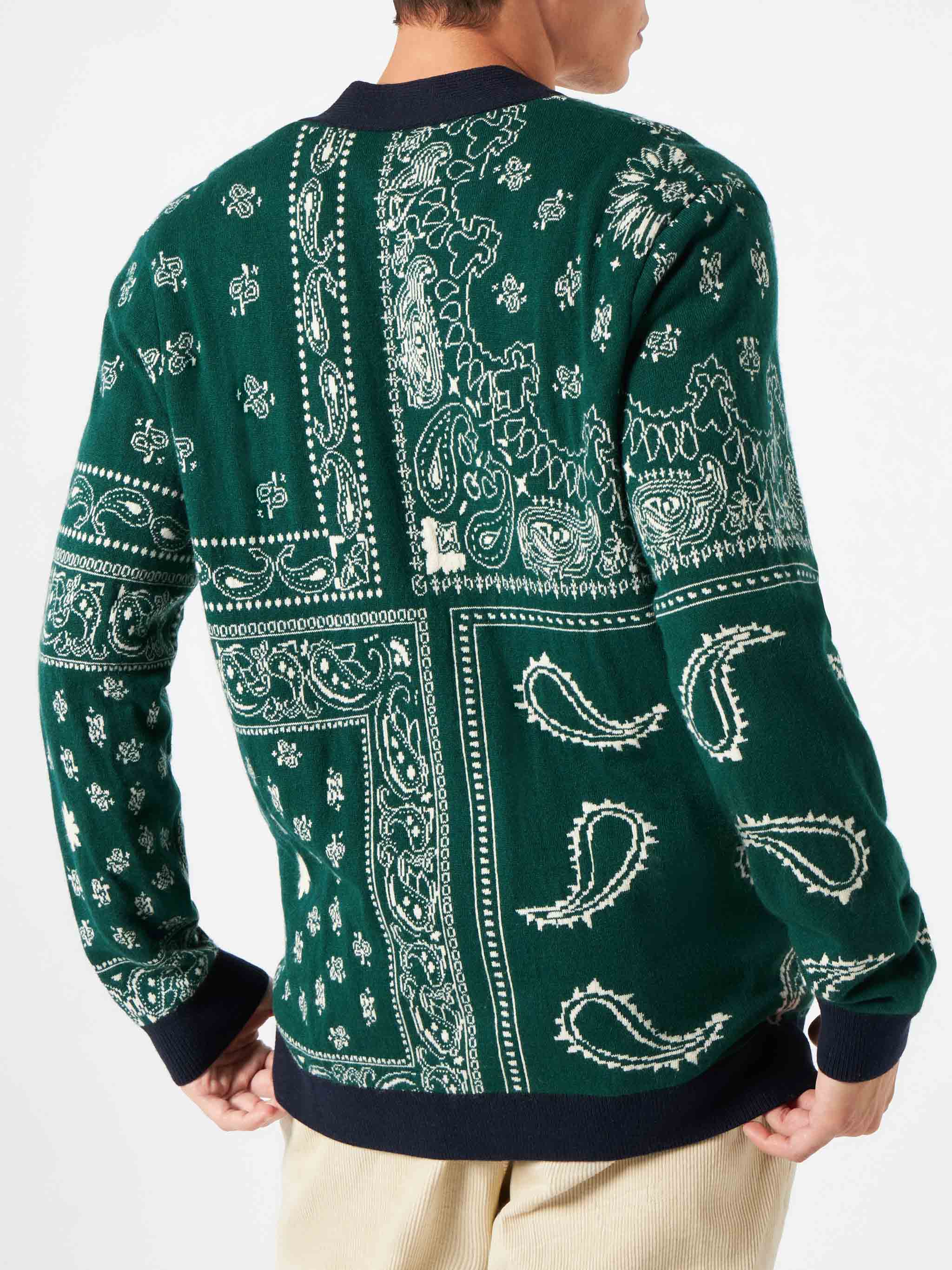 Cardigan Bandanna in maglia verde scuro con ricamo Saint Barth - Image 3