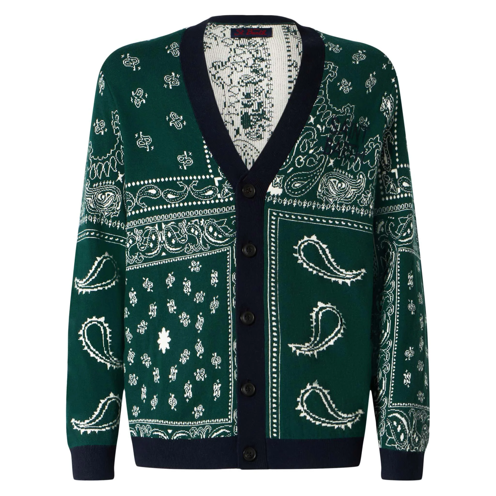 Cardigan Bandanna in maglia verde scuro con ricamo Saint Barth - Image 4