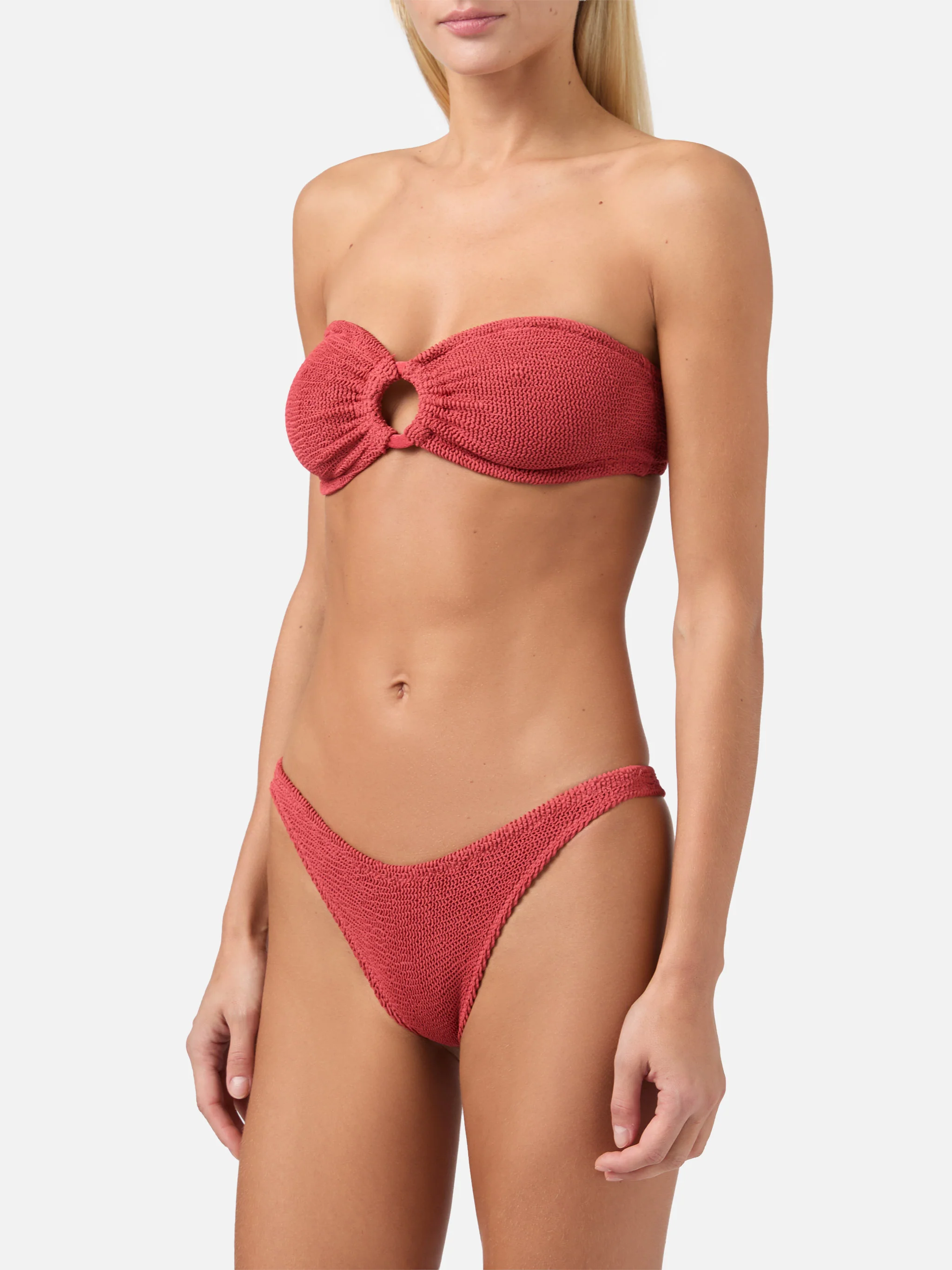 Bikini Yulia Naomi a fascia in tessuto crinkle rosso mattone - Image 2
