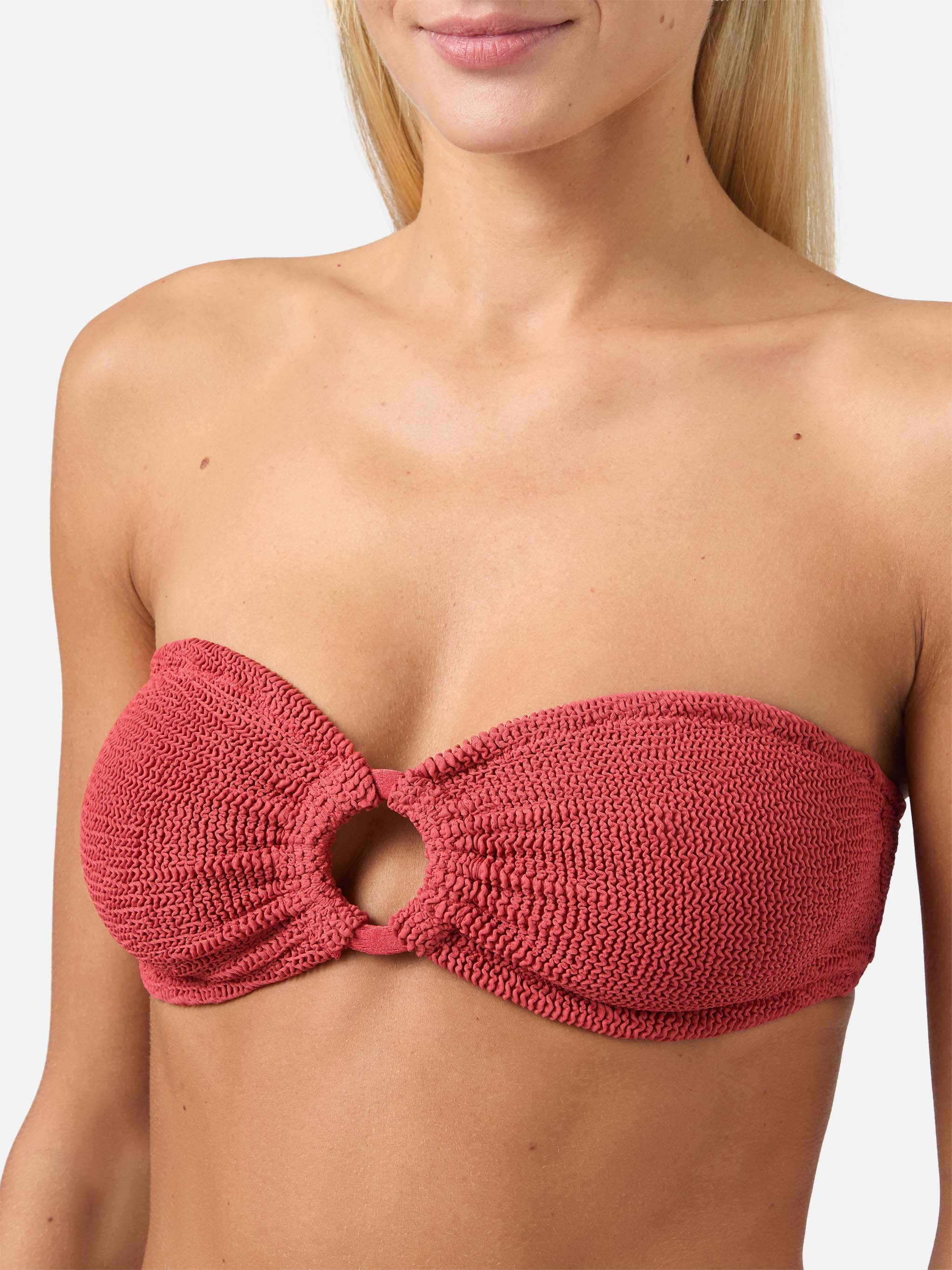 Bikini Yulia Naomi a fascia in tessuto crinkle rosso mattone - Image 3